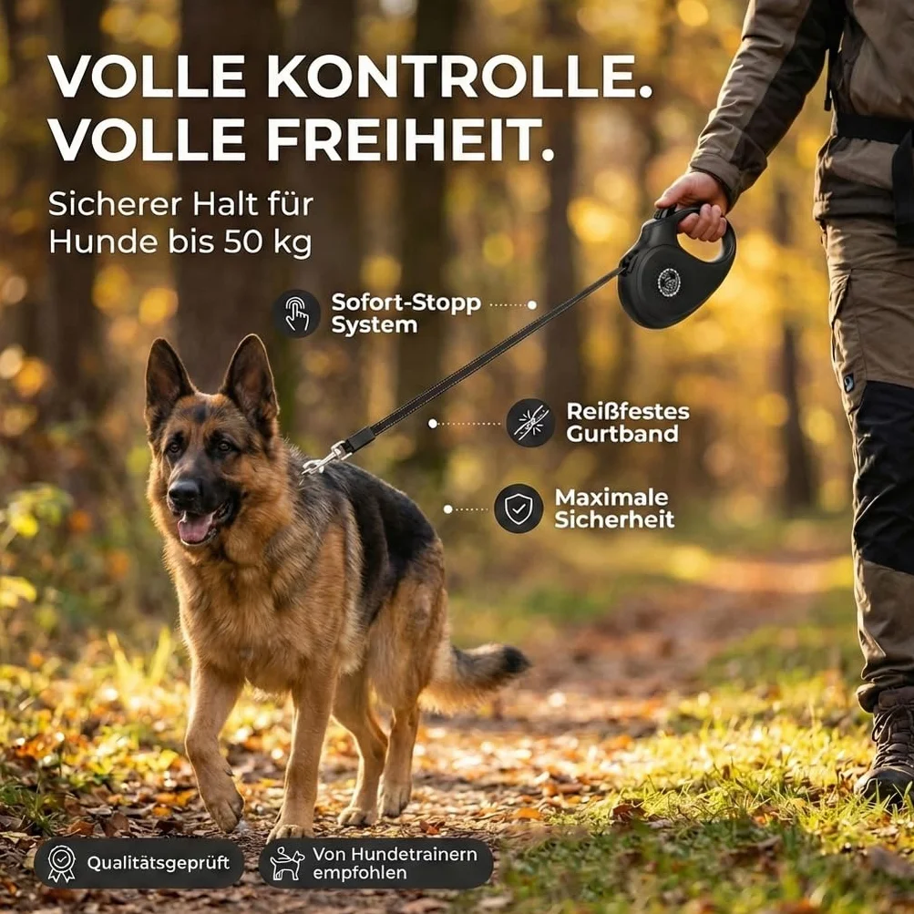 HUND IST KÖNIG rolowana smycz dla psa 8m dla małych i dużych psów | Wysokiej jakości smycz dla psa wysuwana z wygodnym uchwytem | Wytrzymała smycz wysuwanąca się | do 50kg