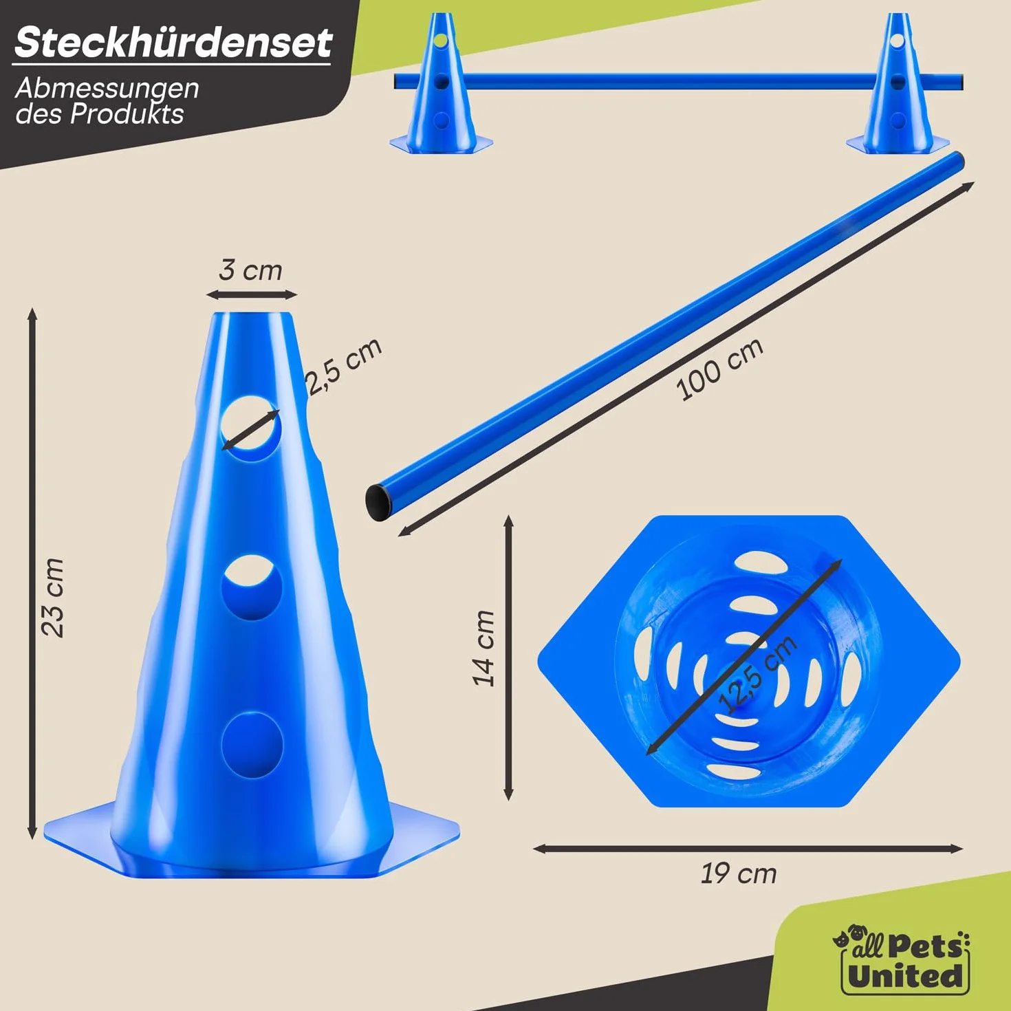 Tunel agility dla psa - tunel do zabawy z psem; zestaw akcesoriów agility z kołkami, torbą transportową, zabawką do rzucania frisbee i płotkami z pachołkami (Set: 200 cm + Akcesoria)