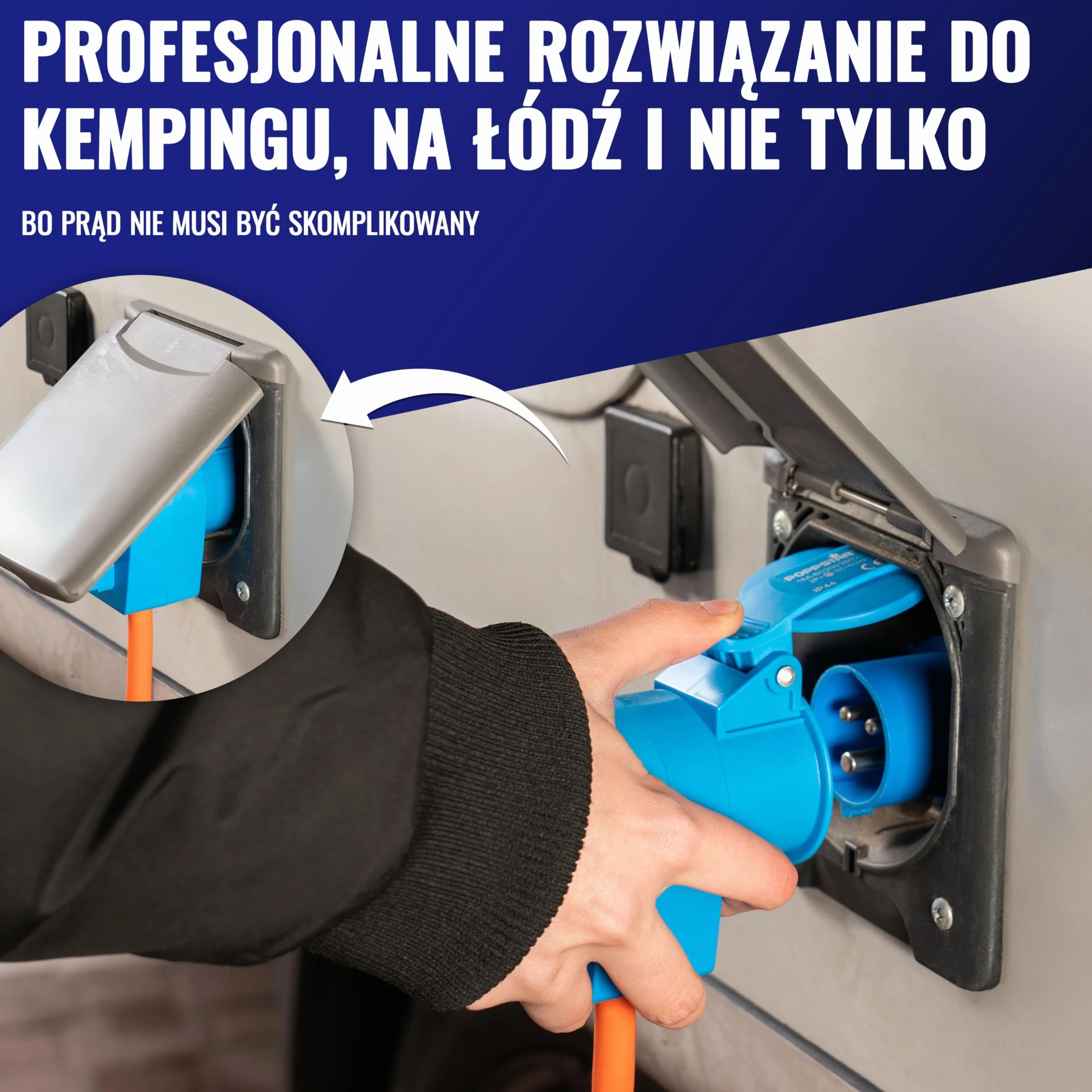 Poppstar kabel CEE 15m z wtyczką Schuko (wtyk CEE 3-biegunowy na gniazdo CEE + gniazdo typu F), 230V/16A, IP44, H07RN-F 3G2.5