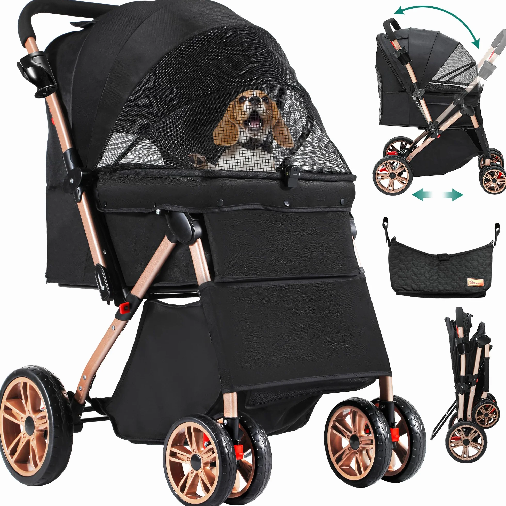 YITAHOME Składany wózek dla psa 20 kg, przenośny jogger dla zwierząt (czarny)