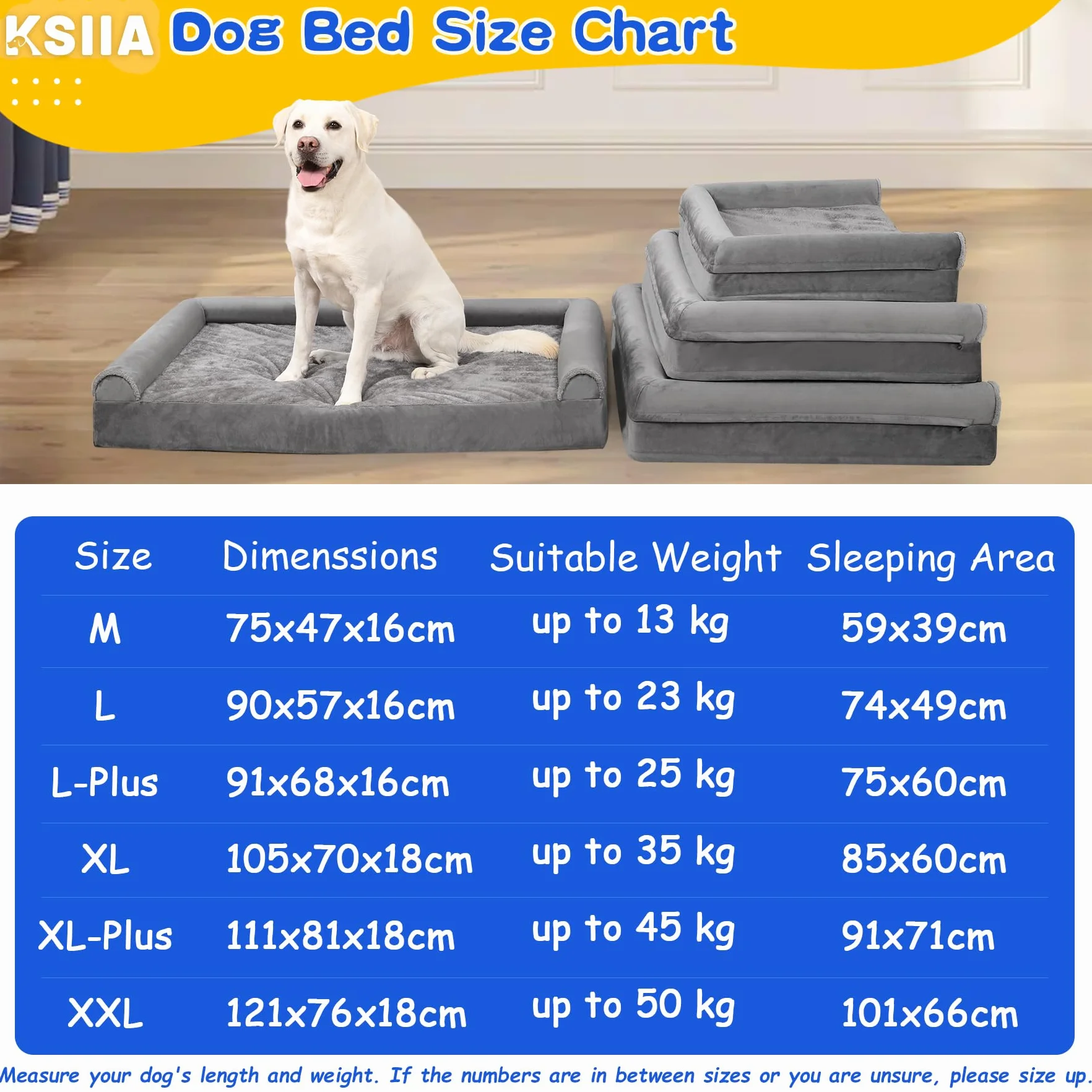 KSIIA Legowisko dla dużych psów ortopedyczne, Łóżko dla psa, poduszka dla psa 121x76x18cm zdejmowana sofa dla psa, zmywalne antypoślizgowe, XXL Szary