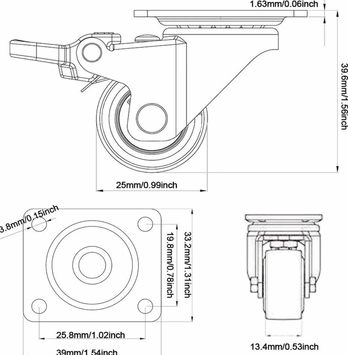 GBL Wytrzymałe kółka meblowe + śruby, 25 mm do 40 kg, zestaw 4 cichych kółek do mebli, kółka do wózka gumowego, kółka skrętne w kolorze srebrnym