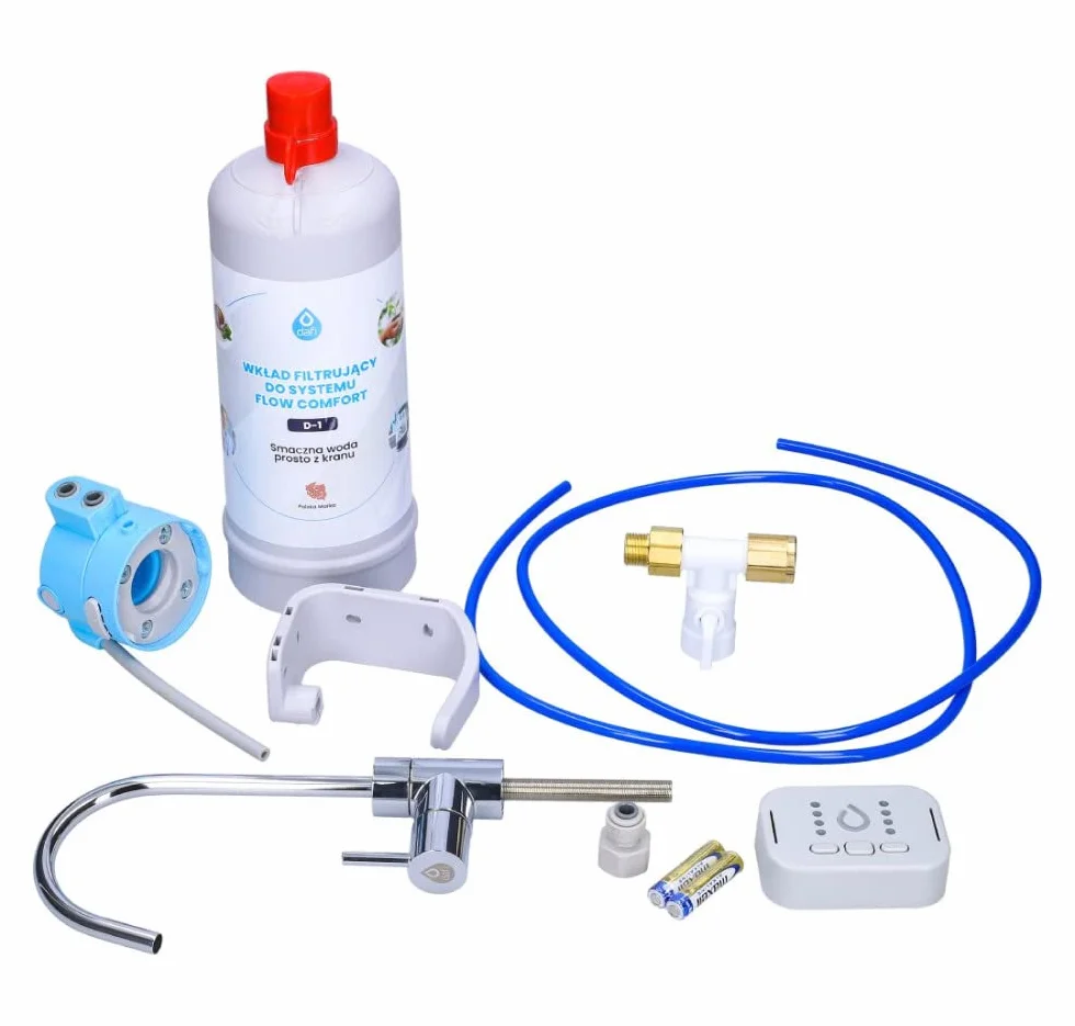 Dafi Podblatowy System Filtrów Wody FLOW COMFORT Chromowany Kran Duży Przepływ Redukcja Chloru