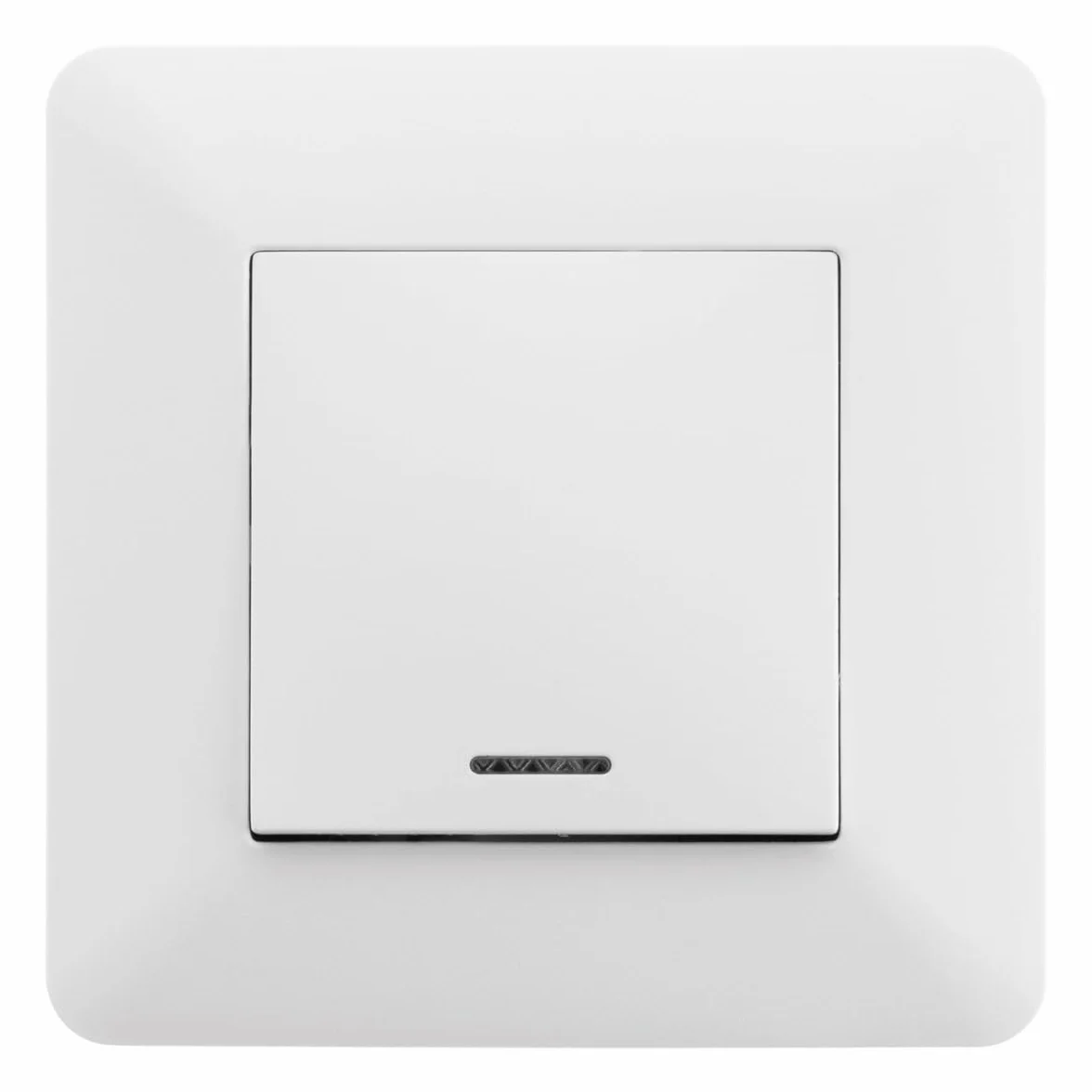 Zenitech - Przyciskowy Włącznik z Wskaźnikiem 10A Artezo - Wymiary 2x8x8cm - Biały - Montaż Natynkowy - Kompatybilny z Puszką - Wspornik na Zatrzask - Płytka Wykończeniowa 86x86 mm - Nowoczesny Design