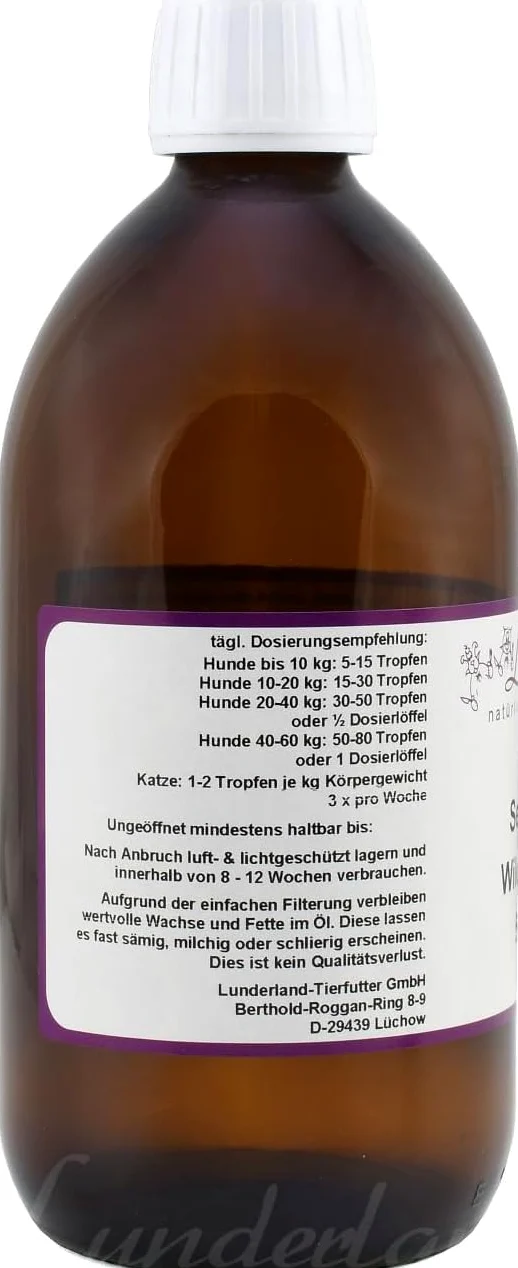 Lunderland Olej z Dorsza Dzikiego 90 ml Karma uzupełniająca dla psów i kotów Omega-3 Tłoczony na zimno