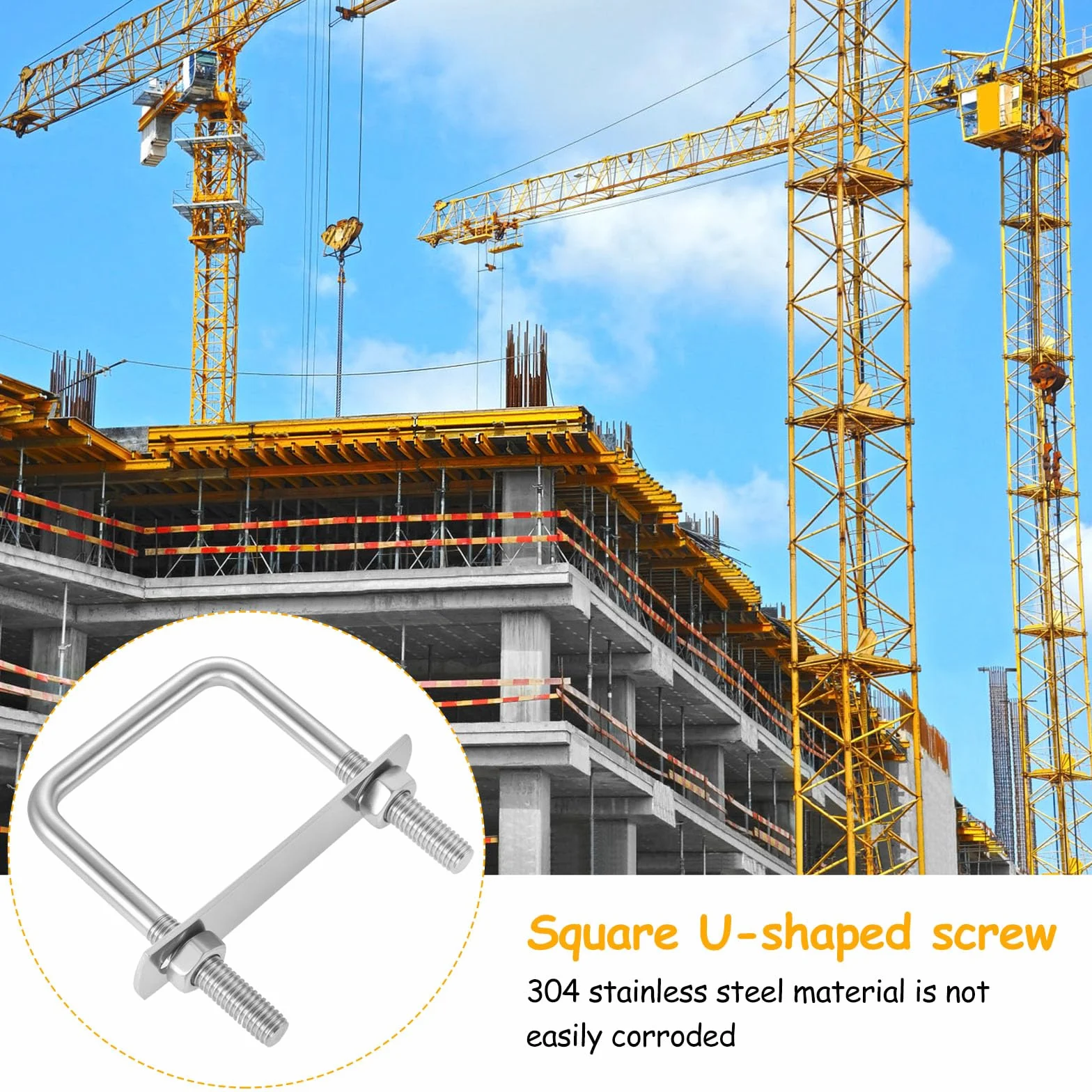 6 sztuk U Bolt, U Bolts M8 50 x 80 mm, metalowe zaciski U, kwadratowe śruby U ze stali nierdzewnej, z nakrętkami i podkładkami do mocowania rur, przyczepy samochodowe