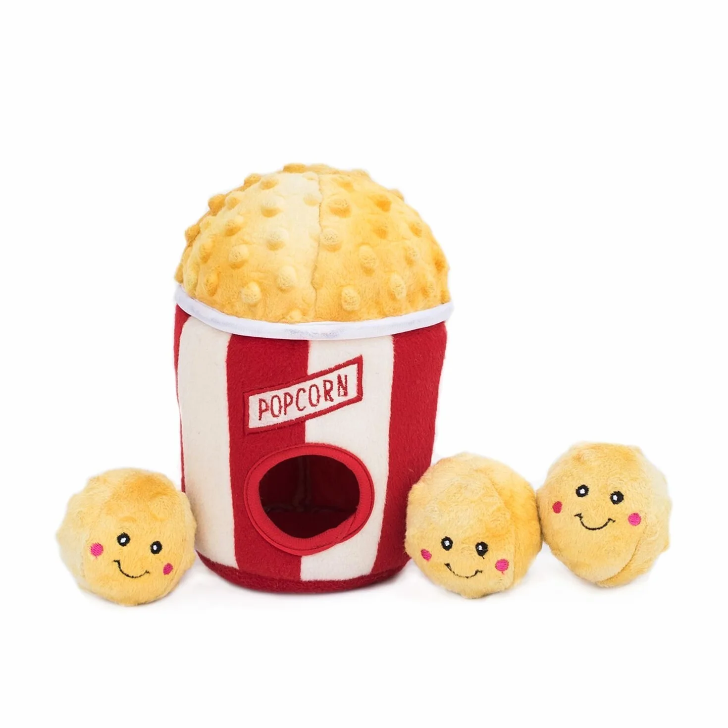ZippyPaws - Food Buddies Burrow, interaktywna piszcząca pluszowa zabawka dla psa w chowanego - wiadro na popcorn