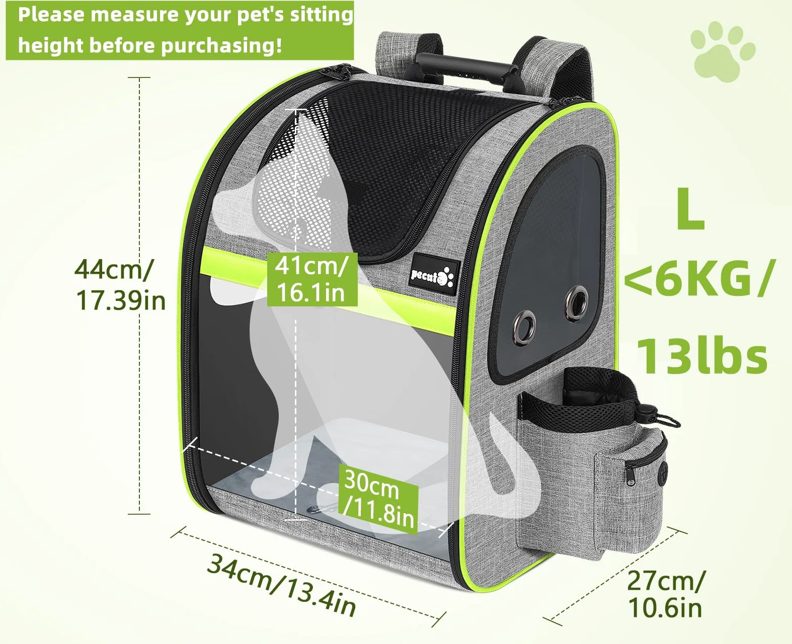 Pecute plecak dla kota i psa rozszerzany przenośny oddychający z górnym otwarciem przezroczysty akryl do 10 kg