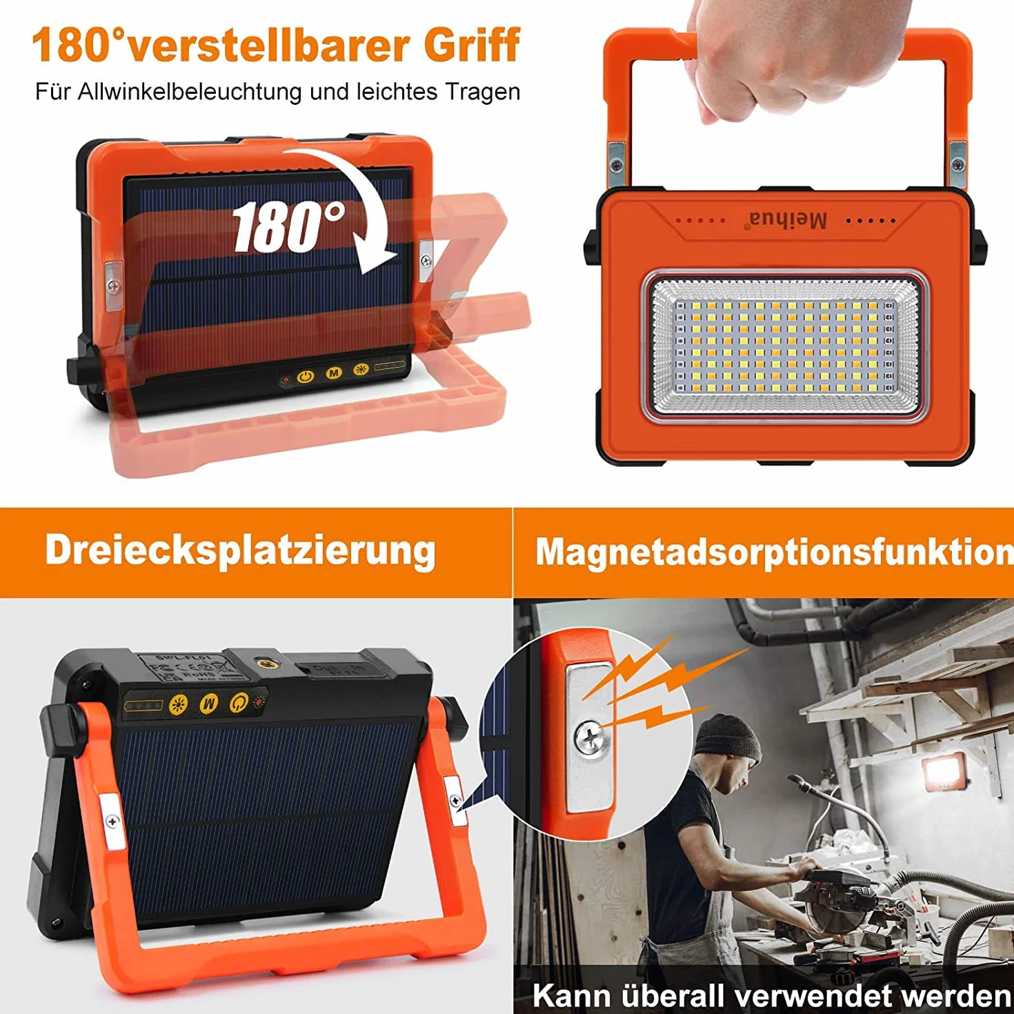 MEIHUA Lampa robocza LED 60W 10000mAh reflektor budowlany akumulatorowy wodoszczelny 4 tryby