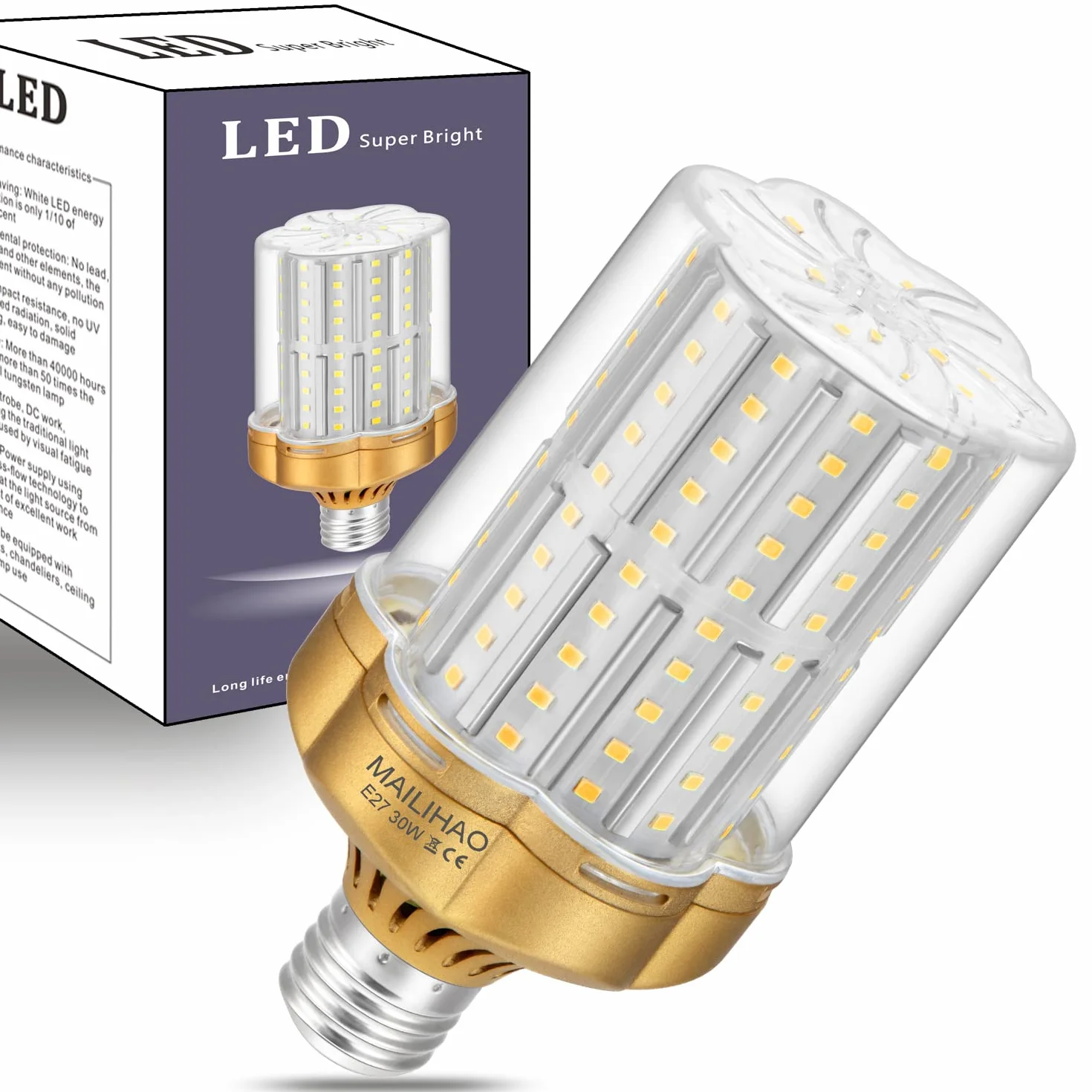 Żarówka LED E27 30W 4000K 3500lm Neutralna Biel Odpowiednik Halogenowej 250W Kukurydziana Bez Migotania