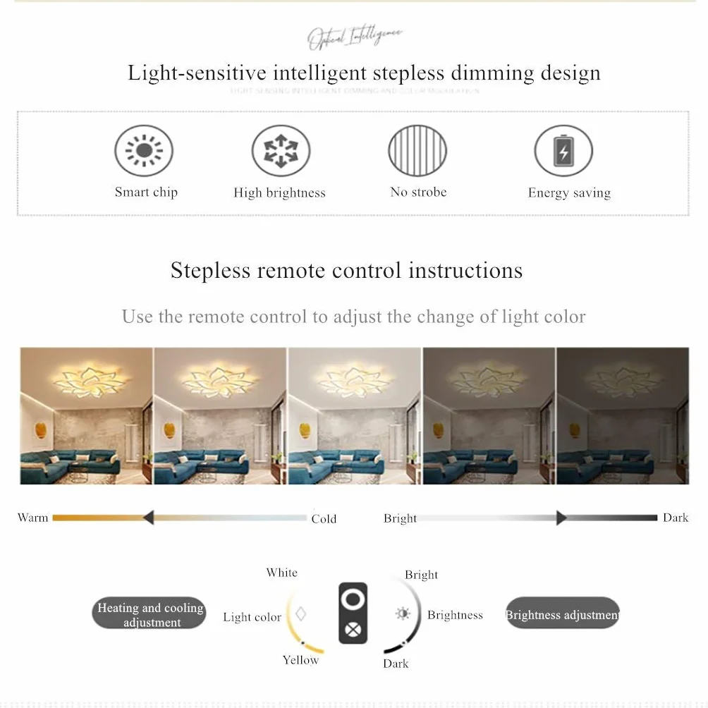 Nowoczesna lampa sufitowa LED, ściemniana, do salonu, kreatywna, kwiatowa, design, akryl, metal, płatki kwiatów, żyrandol z pilotem zdalnego sterowania, do sypialni, pokoju dziecięcego, 18 głowic