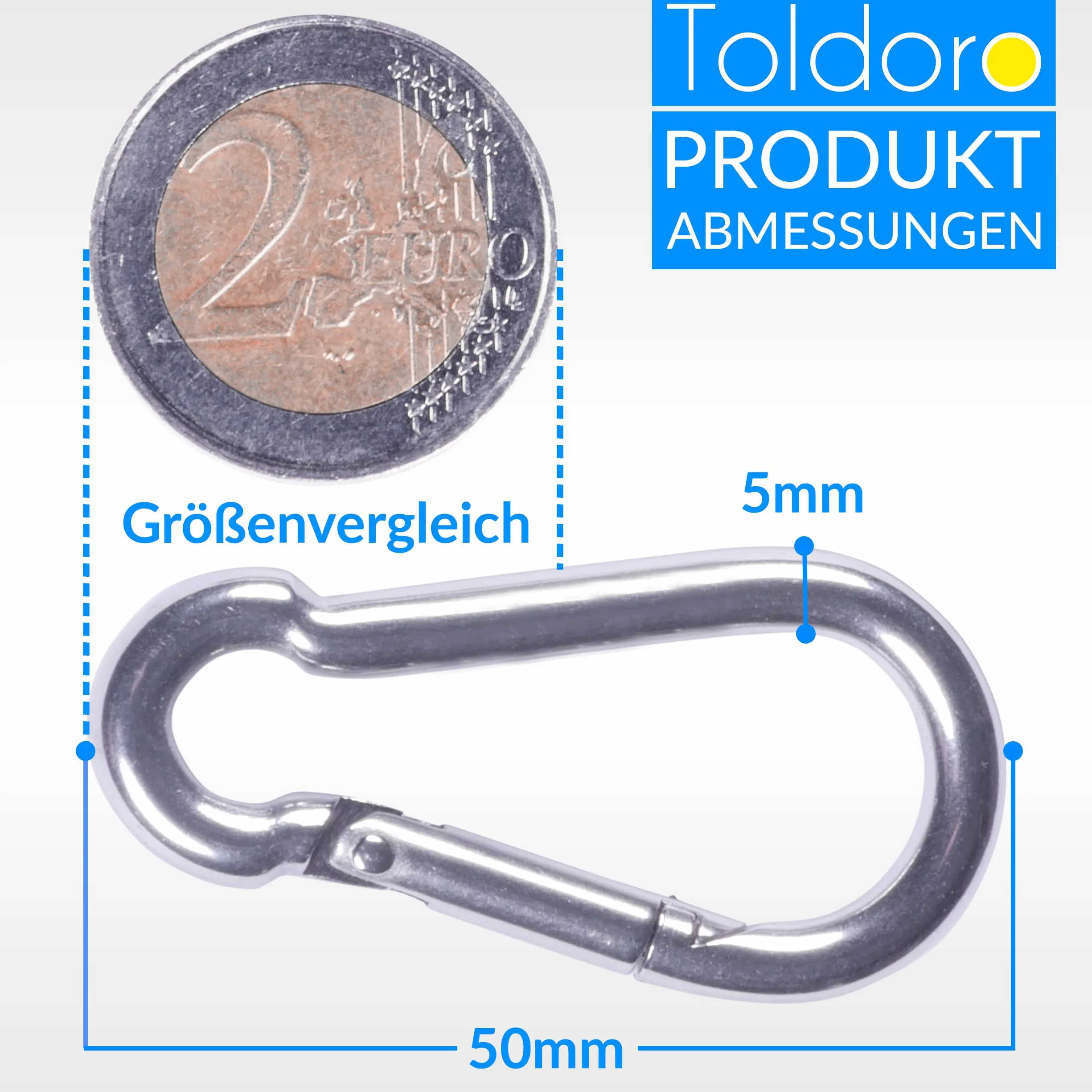 Toldoro 2 sztuki karabińczyk 5x50mm karabinek stal nierdzewna NIRO AISI 316 V4A - dostępne różne rozmiary i ilości - karabińczyk strażacki karabinek bez naparstka