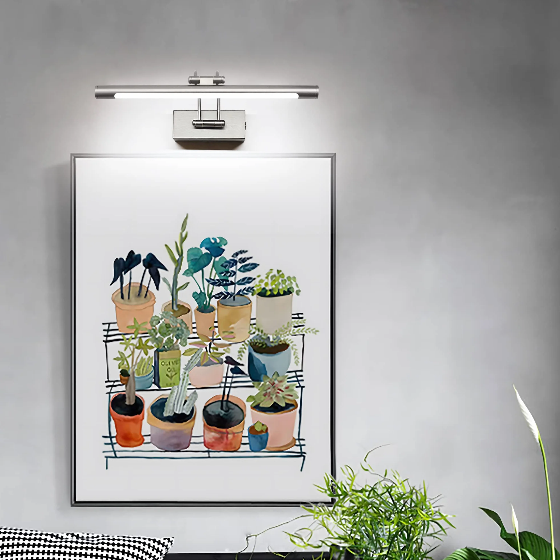 MantoLite Ściemnialna lampa ścienna do obrazów i witryn, 40 cm 10 W LED lustro łazienkowe obrotowe oświetlenie wewnętrzne oświetlenie, 3000 K/4500K/6000K niklowane lampki do czytania lampa