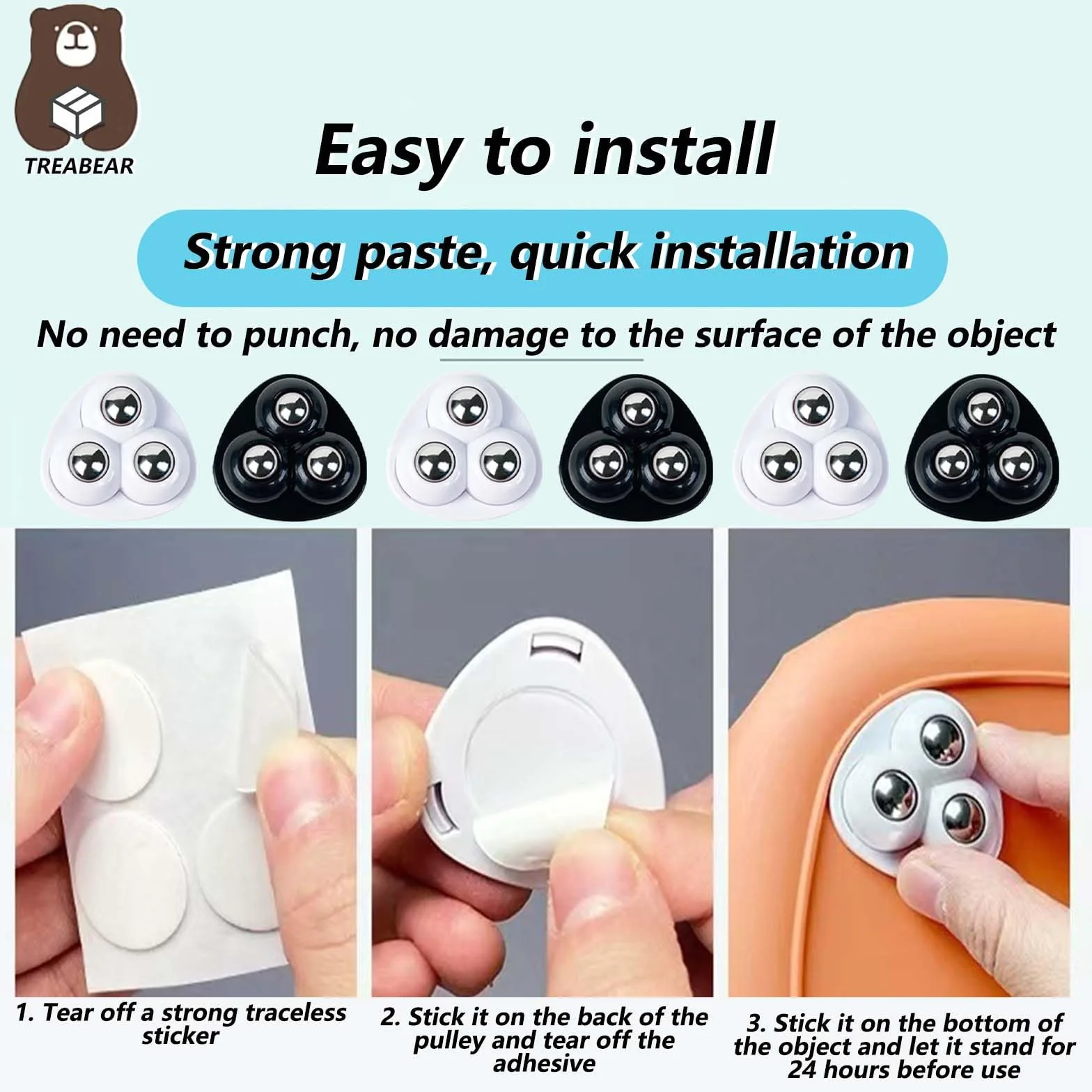32 szt. Self Adhesive Mini Caster Wheels TREABEAR, kółka kulkowe do mebli, samoprzylepne kółka meblowe, samoprzylepne kółka obrotowe 360 stopni do transportu małych urządzeń gospodarstwa domowego