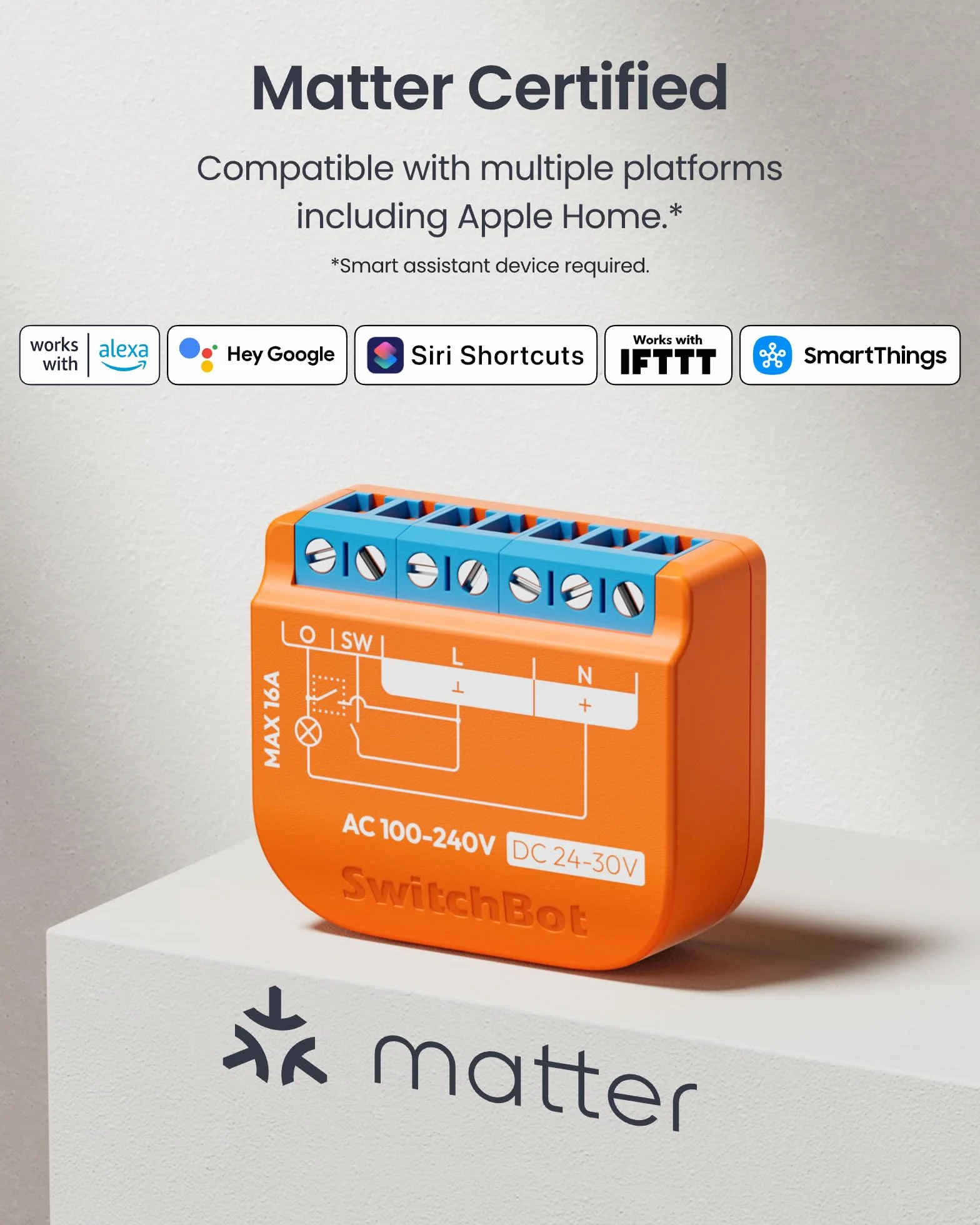 SwitchBot Matter Relais przełącznik 1PM Wi-Fi 16A kompatybilny z Alexa/Apple Home/Google Home