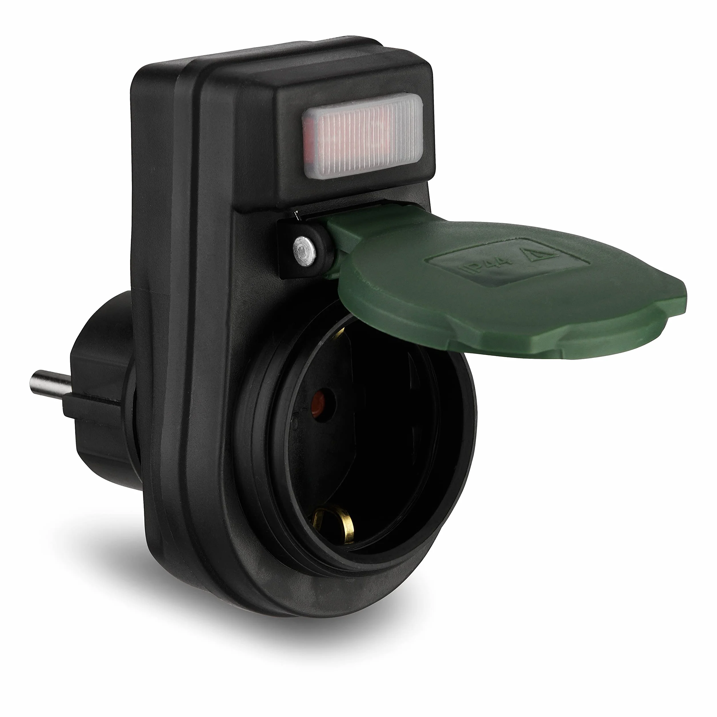 REV Adapter gniazda wtykowego – adapter do gniazdka IP44, z podświetlanym przełącznikiem, 3680 W, czarny