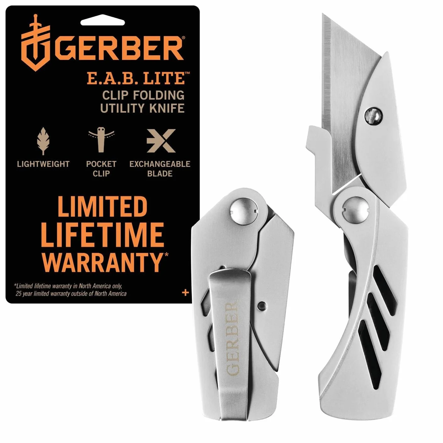 Gerber Nóż Cutter, EAB Utility Lite, składany, długość ostrza: 3,8 cm, stal nierdzewna, srebrny, 31-003036
