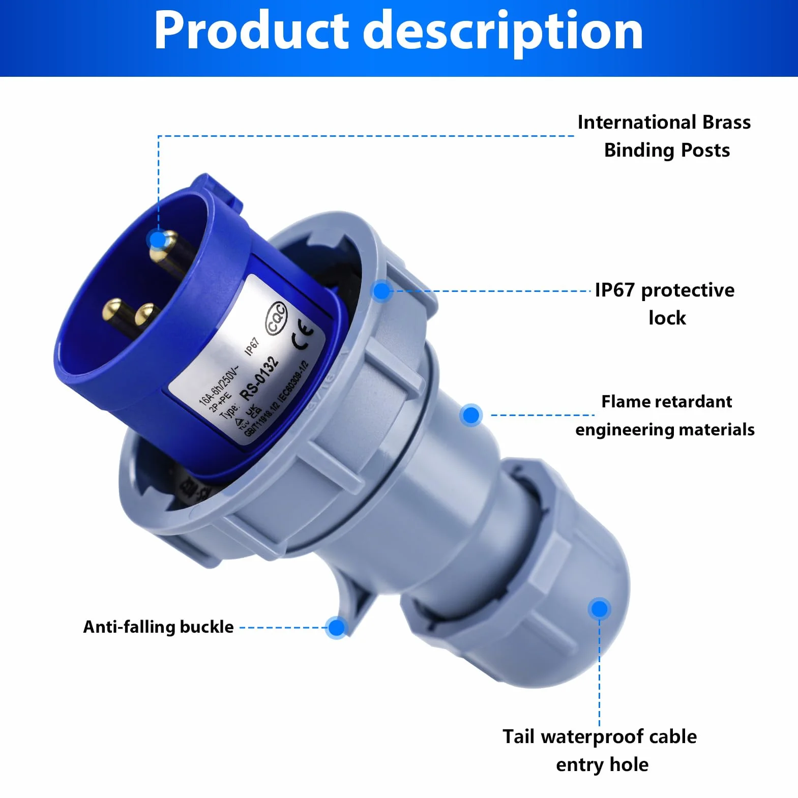 Adapter Przemysłowy 250V 16A 2P + E, 3-Pinowy Adapter Wtyczki/Gniazda Elektrycznego CEE Ip67 Wodoodporne Ognioodporne Złącze Sprzęgła Gniazdowego (Wtyczka)