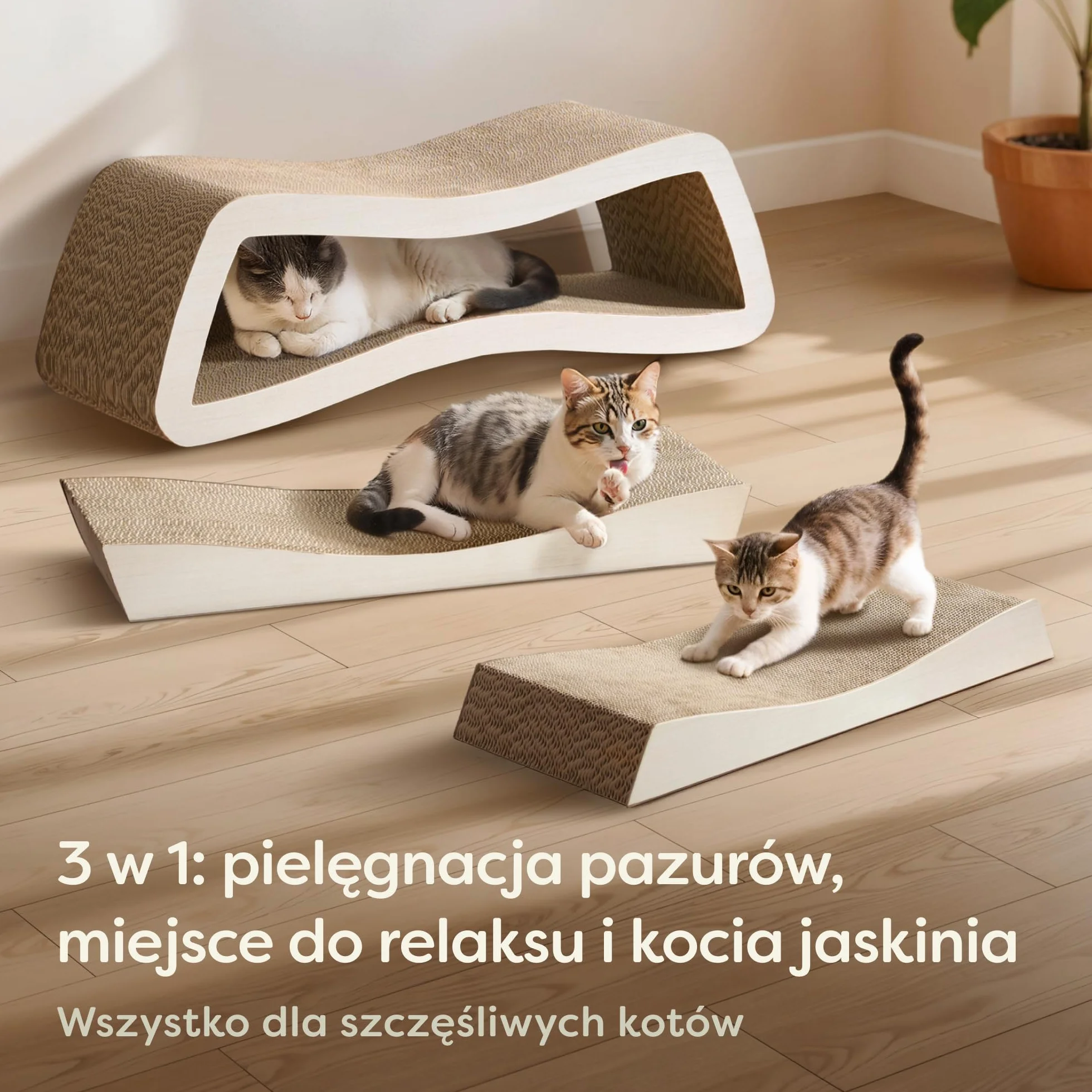 Knupis Drapak dla Kota 3-Częściowy XXL 75 cm – Wytrzymały Karton do Pielęgnacji Pazurów – Do 2 Lat Zabaw – Oszczędza Miejsce – Chroni Kanapy i Meble (Mountain- Biały)