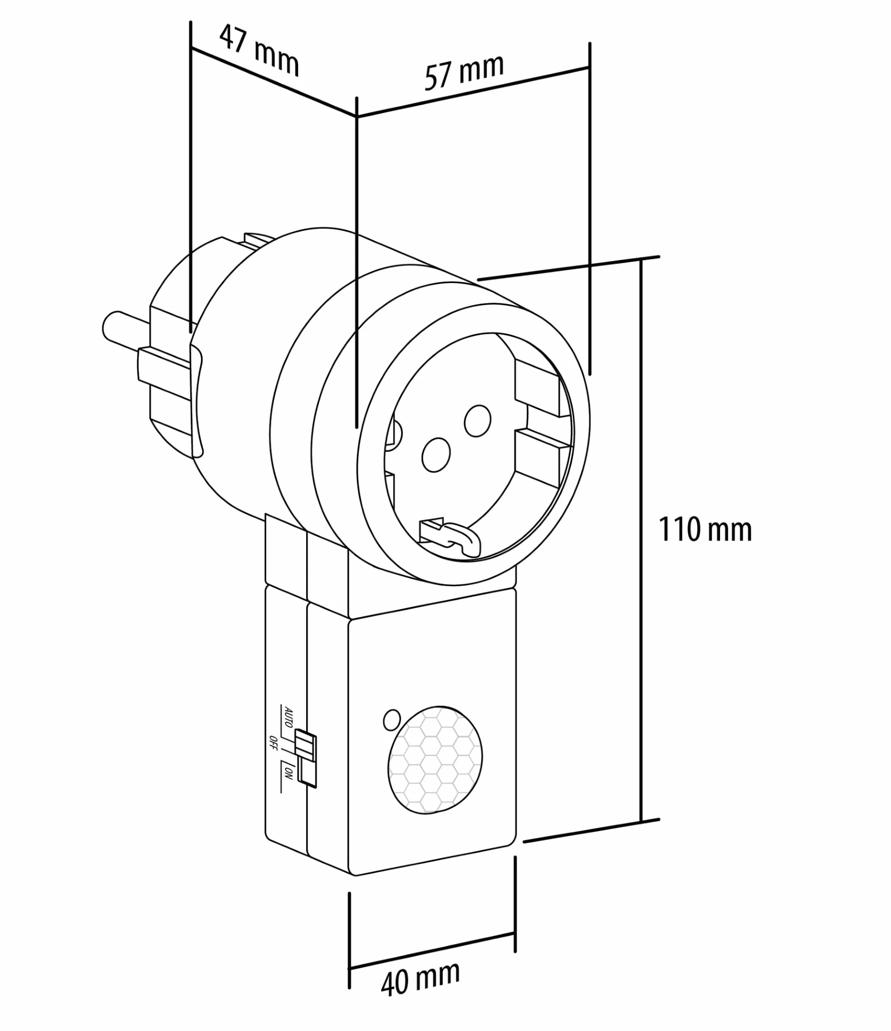SEBSON Wtyczka pośrednia PIR czujnik ruchu, obrotowy, Schuko 230 V, 1000 W, programowalny, do LED
