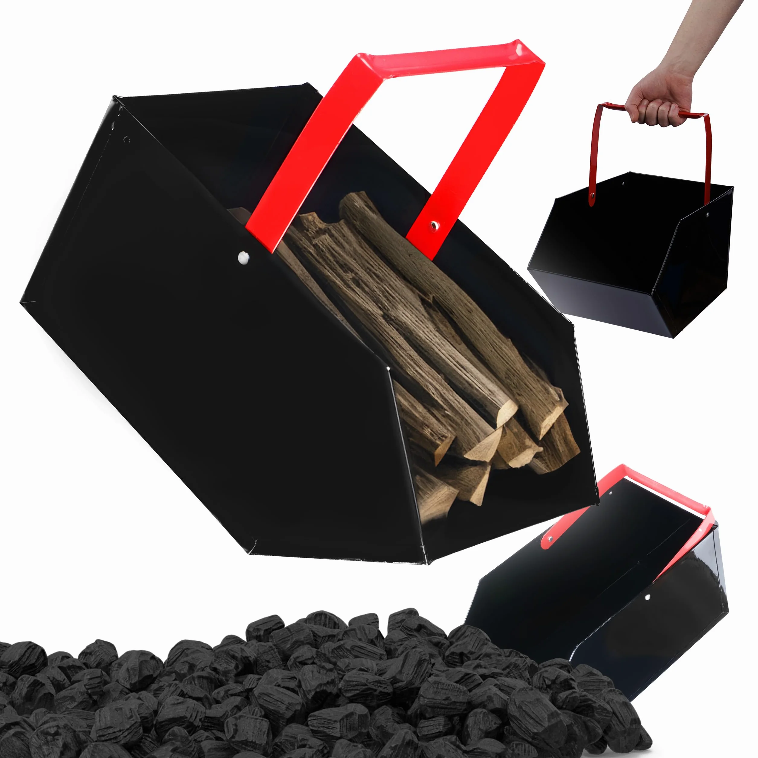 Węglarka metalowa ocynk duża czarna na węgiel popiół drewno 43x23x21 cm