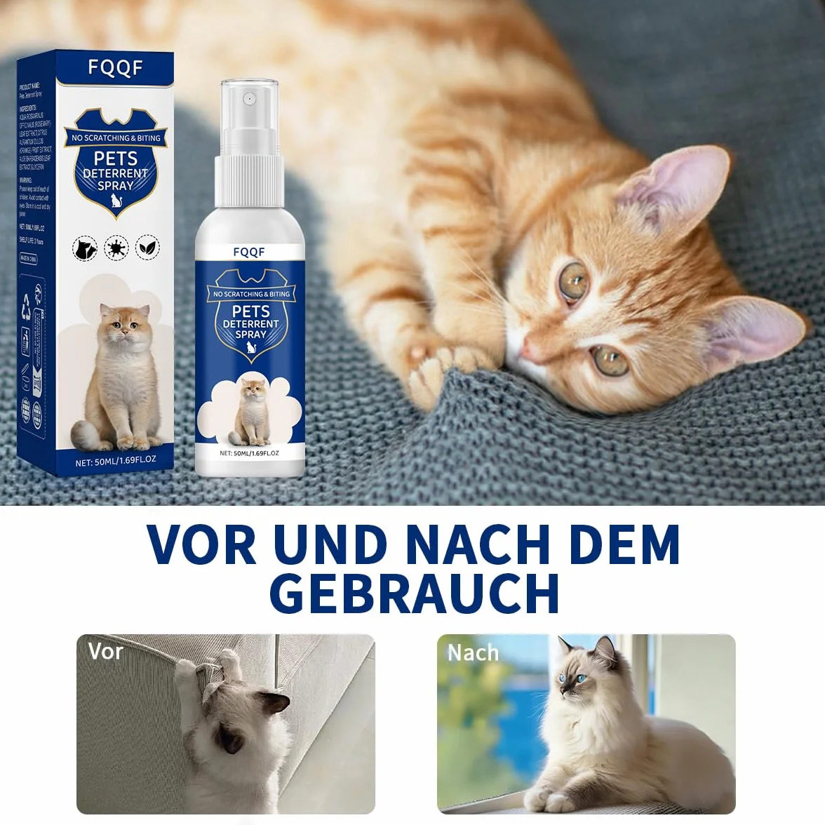 Spray do odstraszania kotów, odporny na zarysowania, do użytku wewnątrz i na zewnątrz, wysoce skuteczny, naturalne składniki, oddawanie moczu i zarysowania, 50 ml