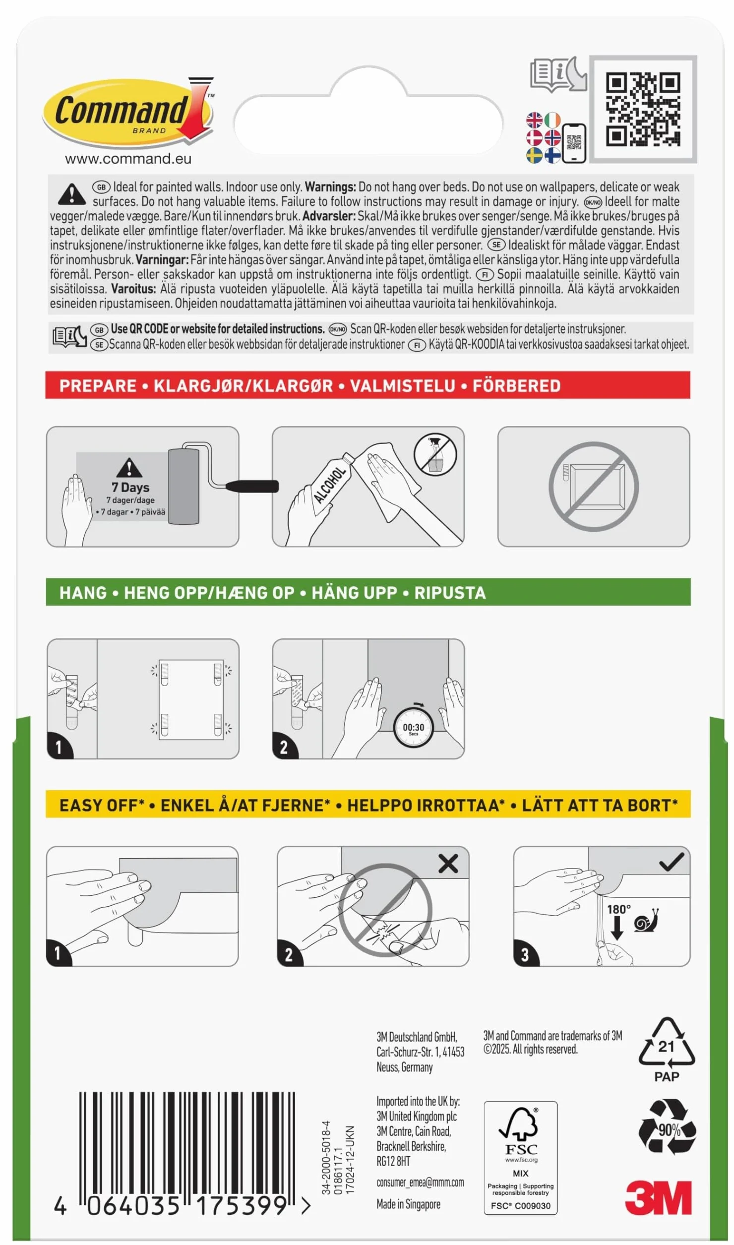 Command Paski samoprzylepne do montażu plakatów, białe, 12 sztuk
