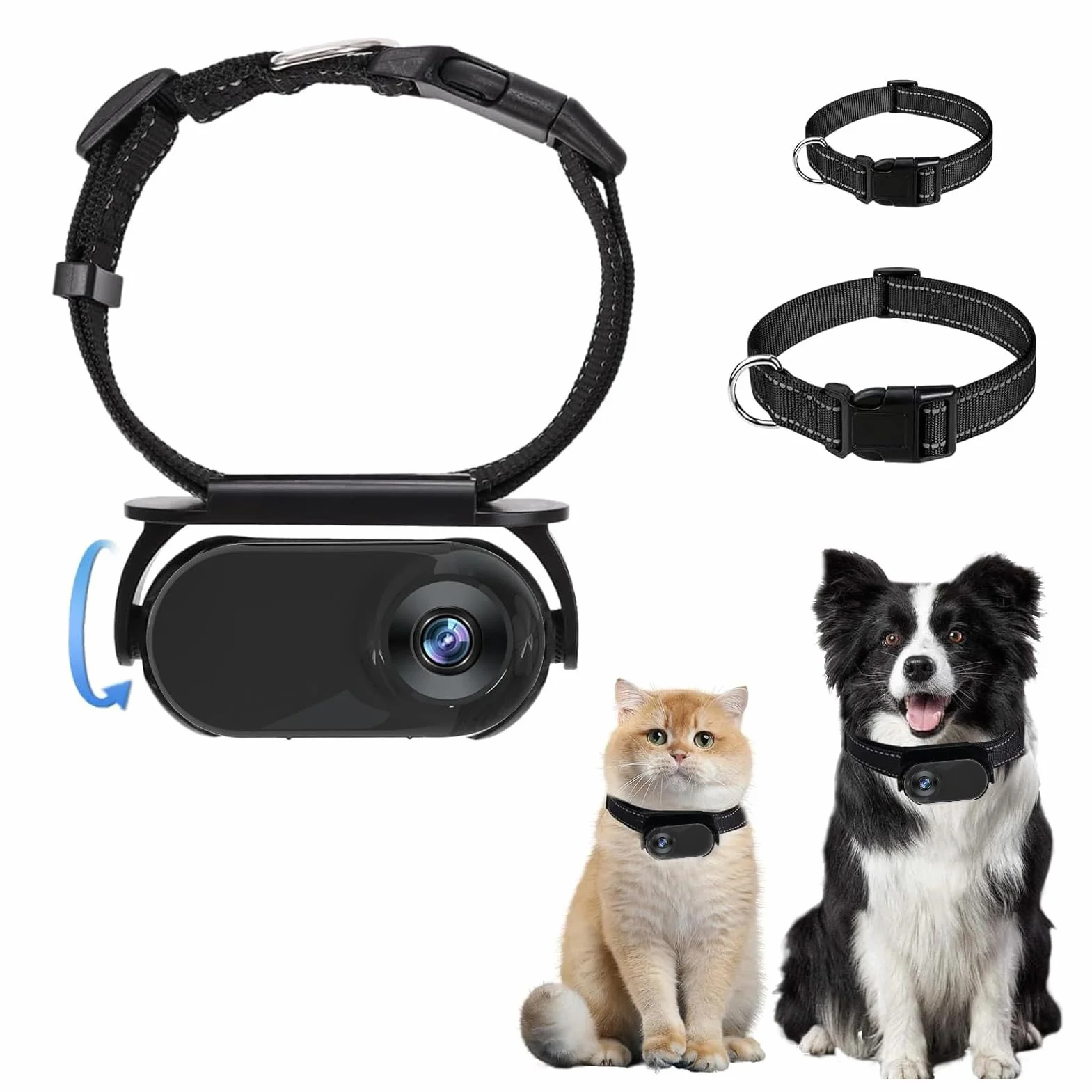 Obroża z kamerą dla Kota, Bezprzewodowa Kamera HD 1080P z obrożą dla Psa z Zapisami Wideo, Mini Kamera Korpusowa Bez Konieczności Wi-Fi, dla Zwierząt Domowych na Zewnątrz (BLACK)