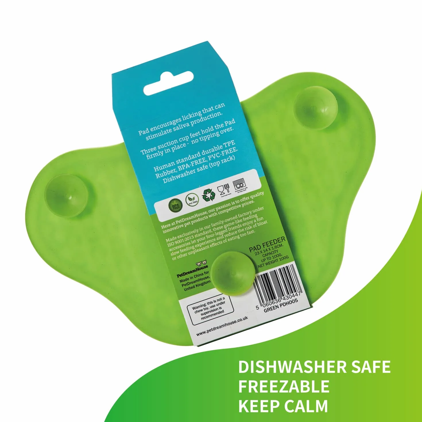 PetDreamHouse PAW Slow Lick Pad – antypoślizgowa mata do lizania dla psów i kotów, łagodząca niepokój, trwała TPE, uchwyt z przyssawką, nadaje się do mycia w zmywarce, zielona