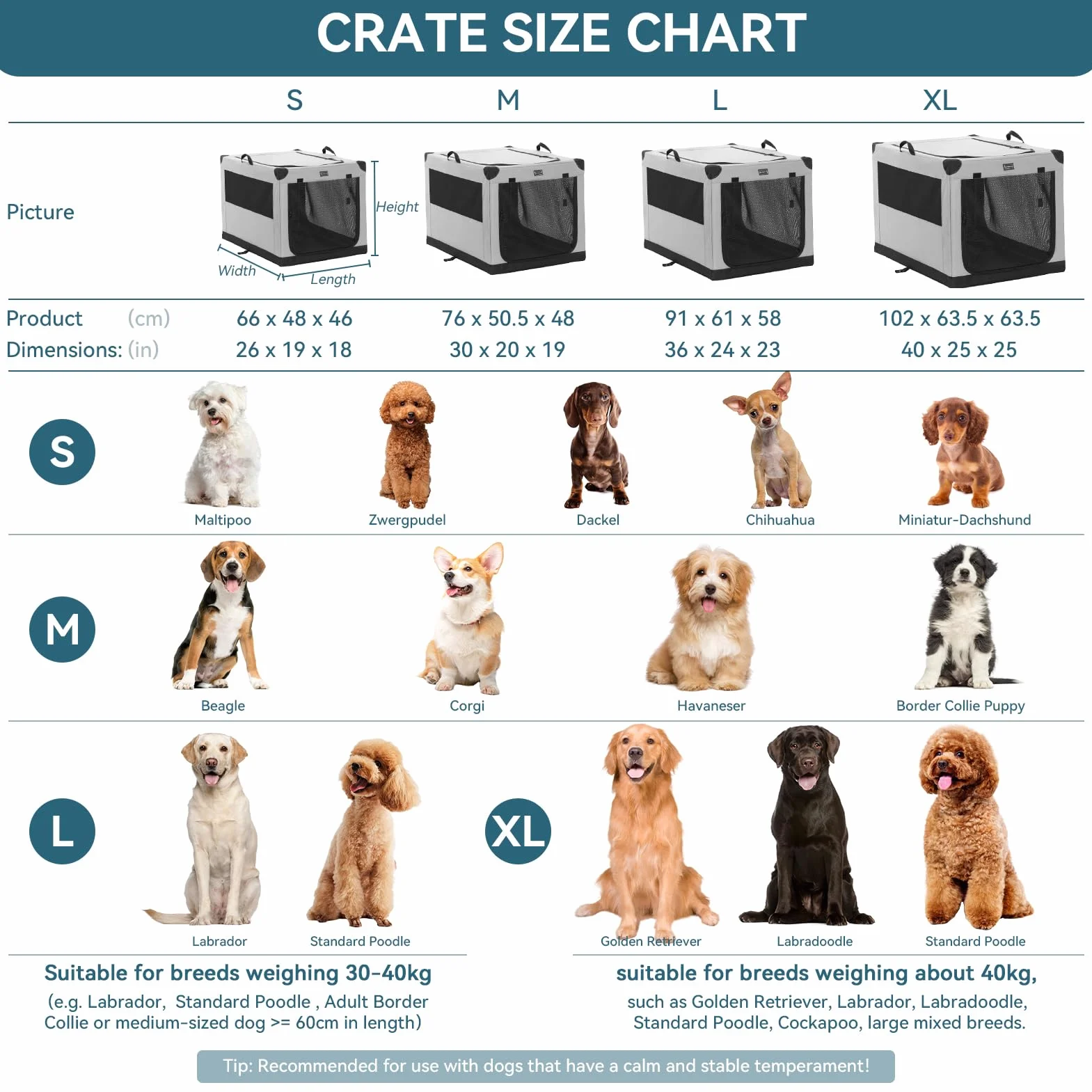 Petsfit Duża skrzynka podróżna dla psa, składana skrzynia samochodowa, nadająca się do prania, pokrowiec z tkaniny z kieszenią dla średnich i dużych psów, 91 cm, szara