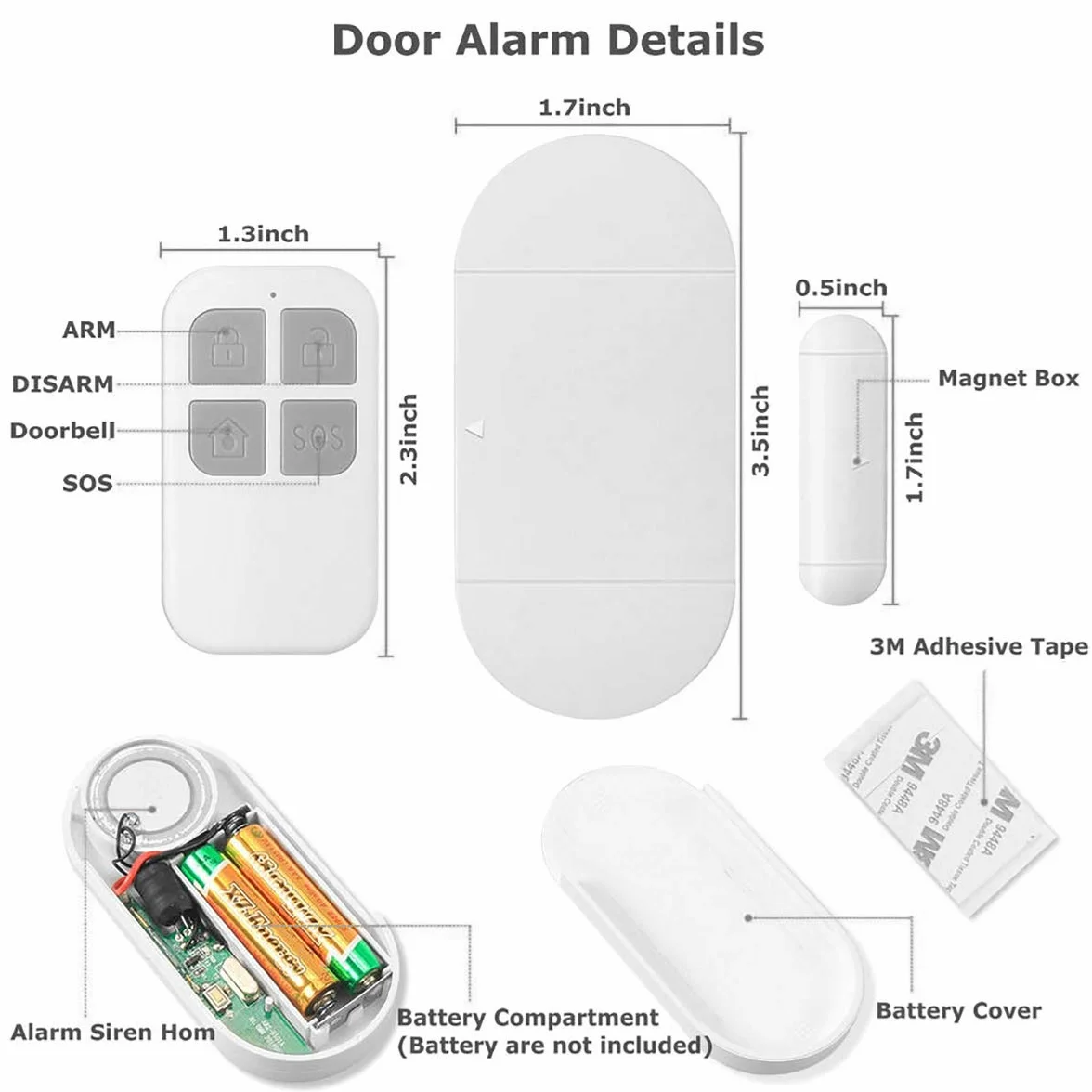 GuDoQi Czujnik alarmu drzwi, bezprzewodowy zdalny alarm okienny, 2 piloty zdalnego sterowania, syrena 130 dB, magnetyczny czujnik bezpieczeństwa, alarm włamaniowy, system bezpieczeństwa do domu