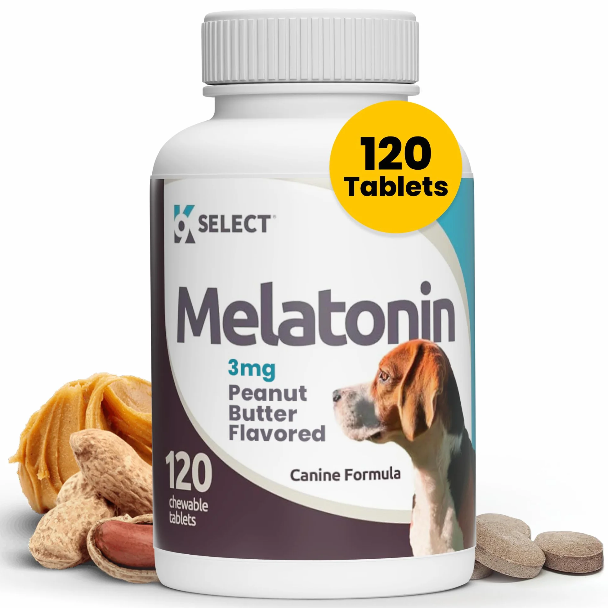 K9 Choice Melatonin for Dogs - 120ct (3 mg) Tabletki - Peanut Masło Flavor