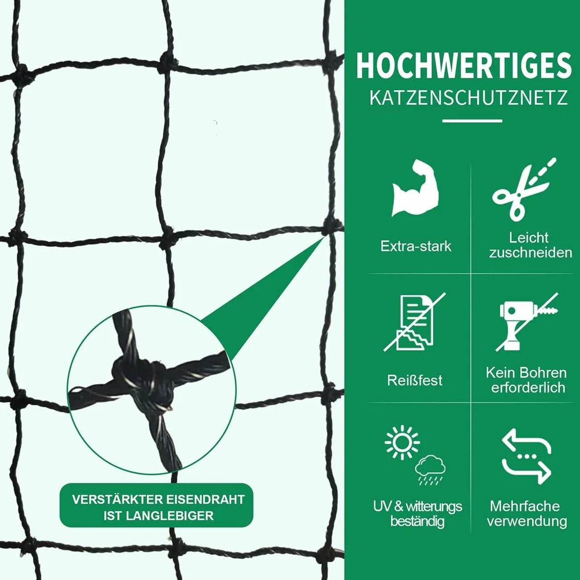 Siatka dla kota na balkon, 4x3 m wzmocniona drutem, jest wytrzymała, odporna na gryzienie i rozdarcie, odporna na promieniowanie UV i warunki atmosferyczne, do balkonówi okien (czarna)