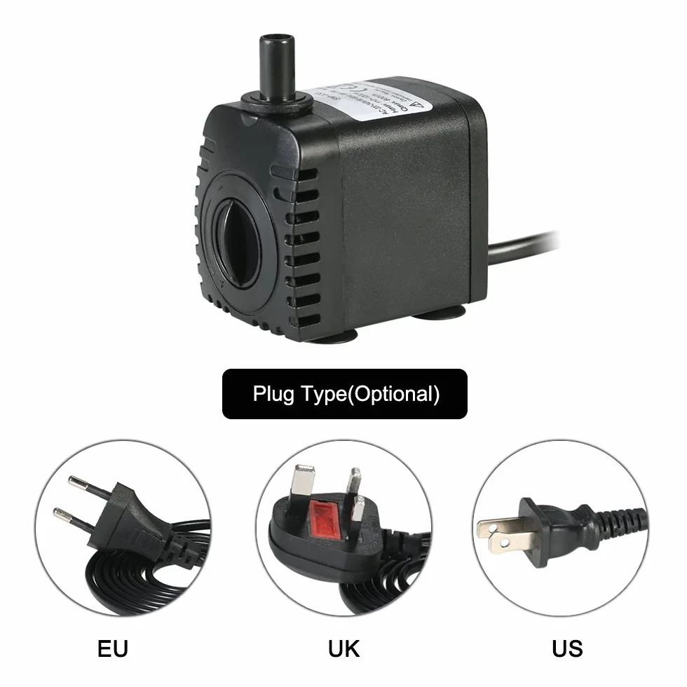 Decdeal Zatapialna pompa wodna 600L/H 8 W do akwarium fontann stołowych, stawów, ogrodów wodnych i systemów hydroponicznych z 2 dyszami AC220-240V