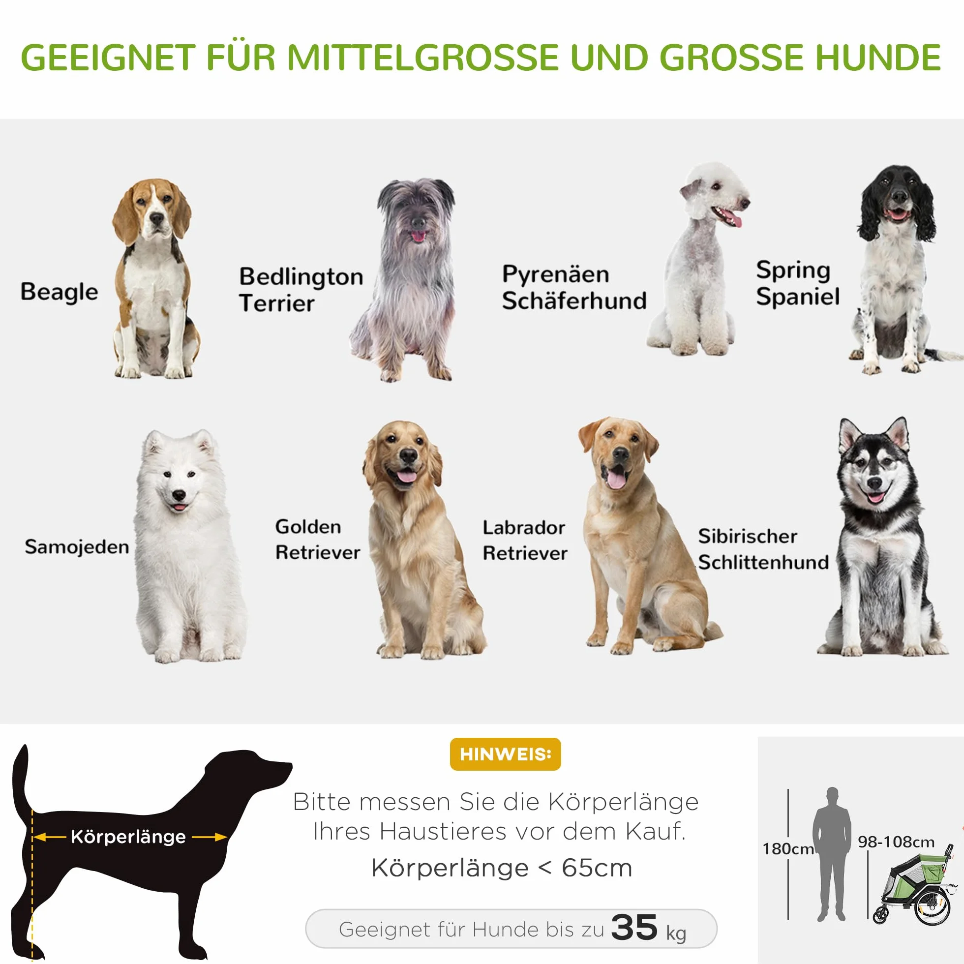 PawHut 2-in-1 Hundeanhänger klappbar Haustier Fahrradanhänger Hundetransporter Hunde Fahrrad Anhänger atmungsaktiv Aluminium Oxford Gewebe 150 x 82 x 108 cm