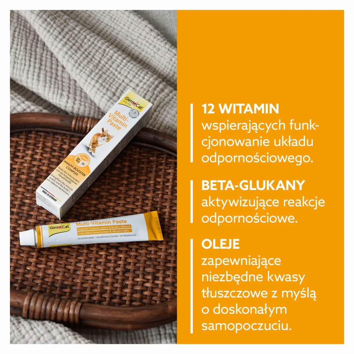 GimCat Multi-Vitamin pasta multiwitaminowa - Zdrowa przekąska dla kotów aktywuje siły obronne organizmu i wzmacnia układ odpornościowy - 1 tubka (1 x 100 g)