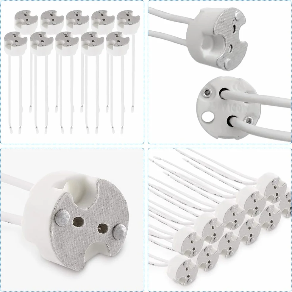 SEMINISMAR 20 sztuk oprawek MR16 GU5.3 LED, oprawka GU5.3, gwint GU5.3 z kablem 12 V, ceramiczna podstawa, oprawka LED MR16 GU5.3, żarówka halogenowa, wtyczka ceramiczna, adapter druciany