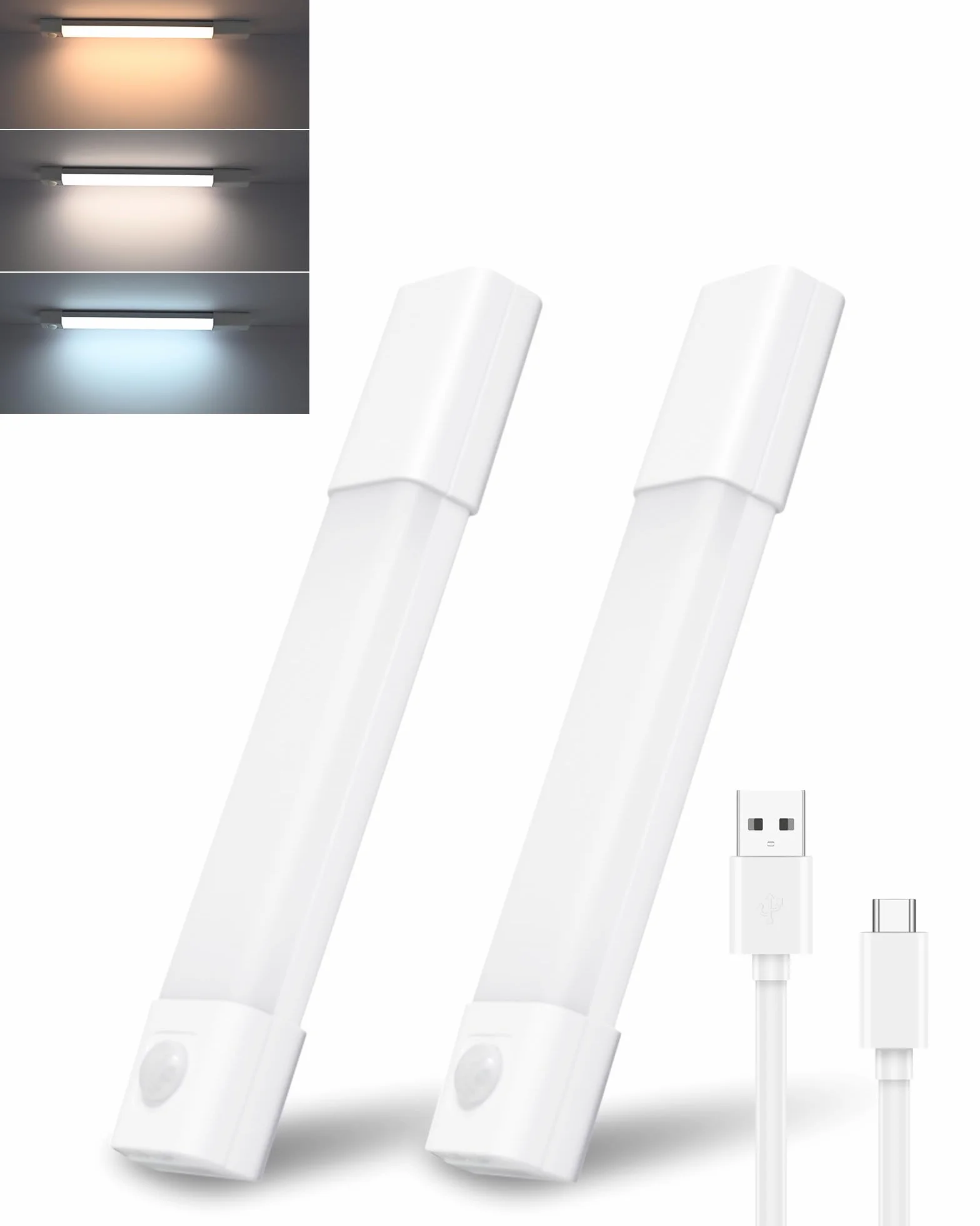 Oświetlenie LED pod szafką kuchenną, bezprzewodowa lampa do szafy USB-C z czujnikiem ruchu, mocowanie magnetyczne, regulowana jasność, 3 temperatury barwowe (20 cm, zestaw 2 szt.)