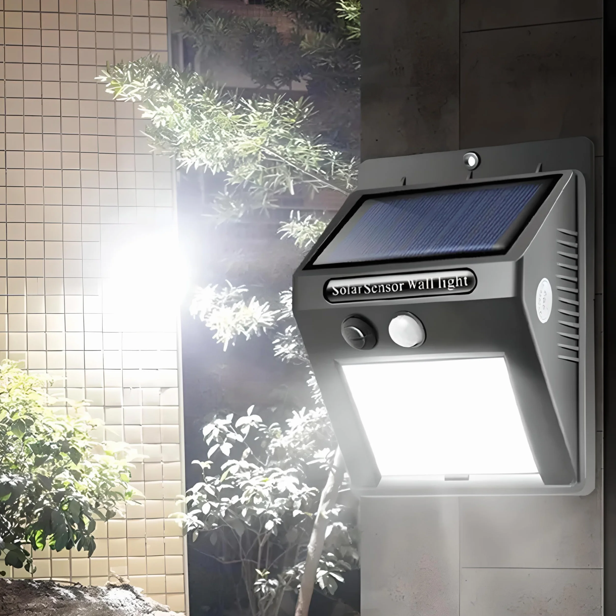 Retoo Lampa solarna do użytku na zewnątrz z czujnikiem ruchu i czujnikiem zmierzchu oświetlenie ścienne do ogrodu ściezki garażu podwurka tarasu kinkiet zewnętrzny 106 diod LED