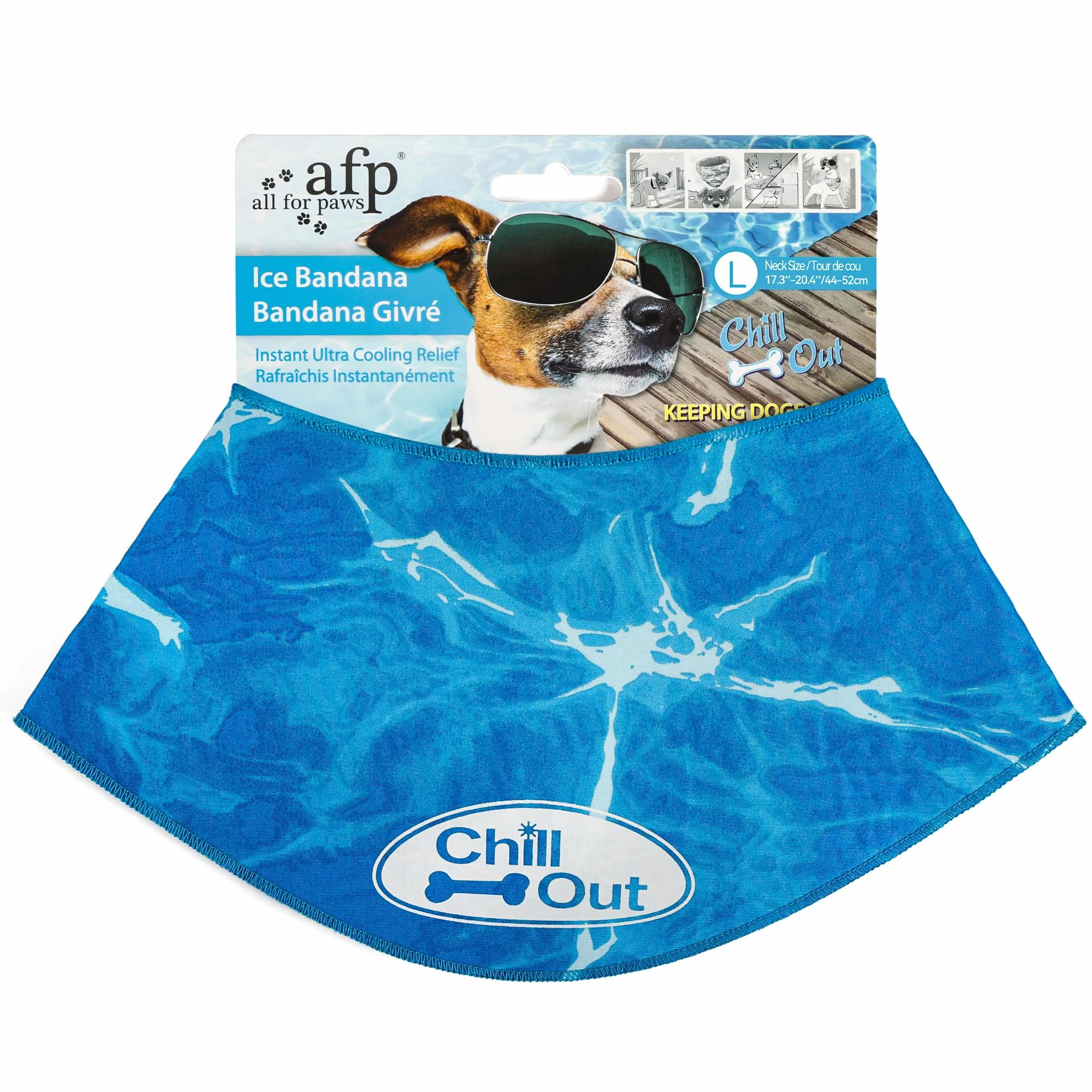 ALL FOR PAWS Chill Out Chill Out bandana z lodem dla psa, natychmiastowe chłodzenie, oddychający szalik, obroża dla psa, kota, na lato, niebieska, obwód szyi 44-52 cm (duży)