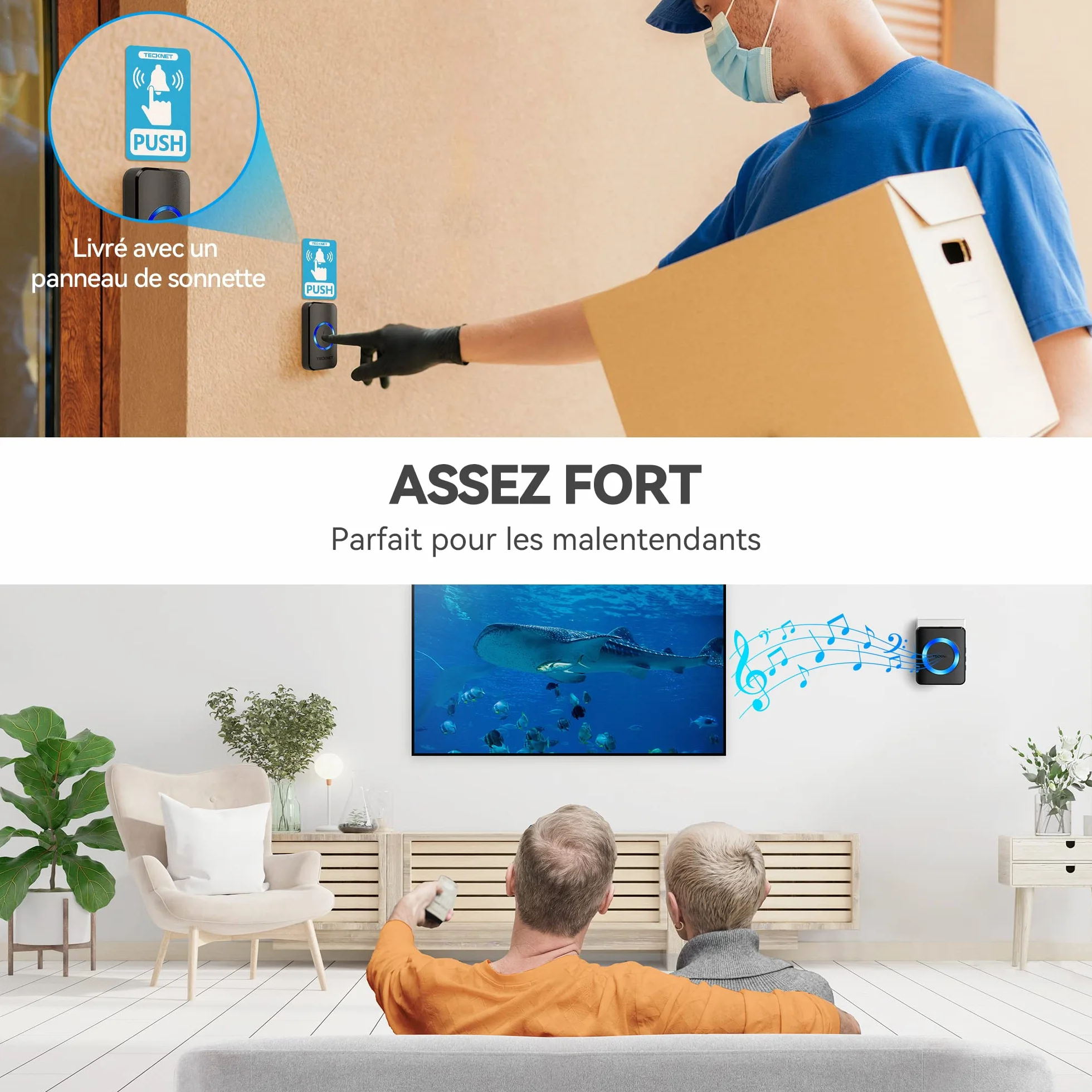 TECKNET Bezprzewodowy Dzwonek do Drzwi IP65, Wodoodporny, 400m