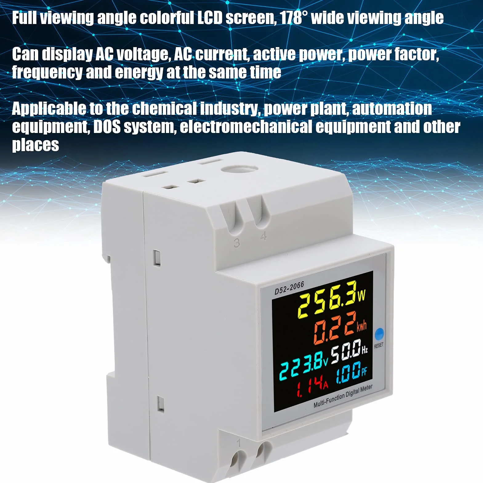 D52-2066 watomierz AC40.0-300.0V/AC0-100.0A Miernik mocy Wyświetlacz LCD Elektryczny miernik gospodarstwa domowego dla przemysłu chemicznego, elektrowni, systemów DOS