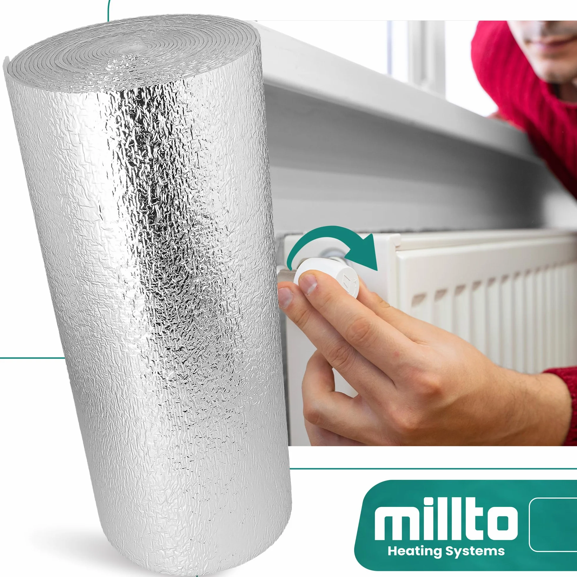 Millto Ekran Zagrzejnikowy Mata Aluminiowa 2,5m Pianka Termoizolacyjna Izolacja Ścienna Folia Odblaskowa