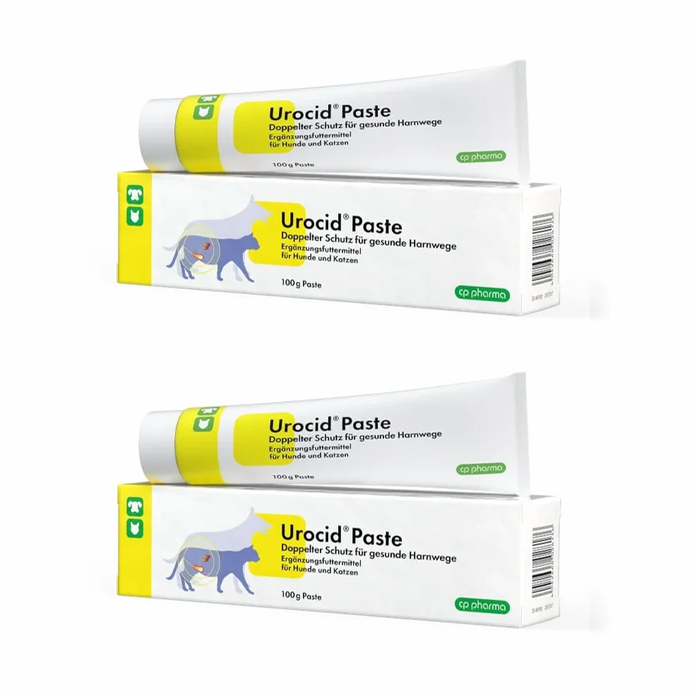cp-pharma Urocid Pasta | dwupak | 2 x 100 g | dieta uzupełniająca karma dla psów i kotów | w przypadku dolegliwości pęcherza, kamienie struwitu z metioniną i żurawiną