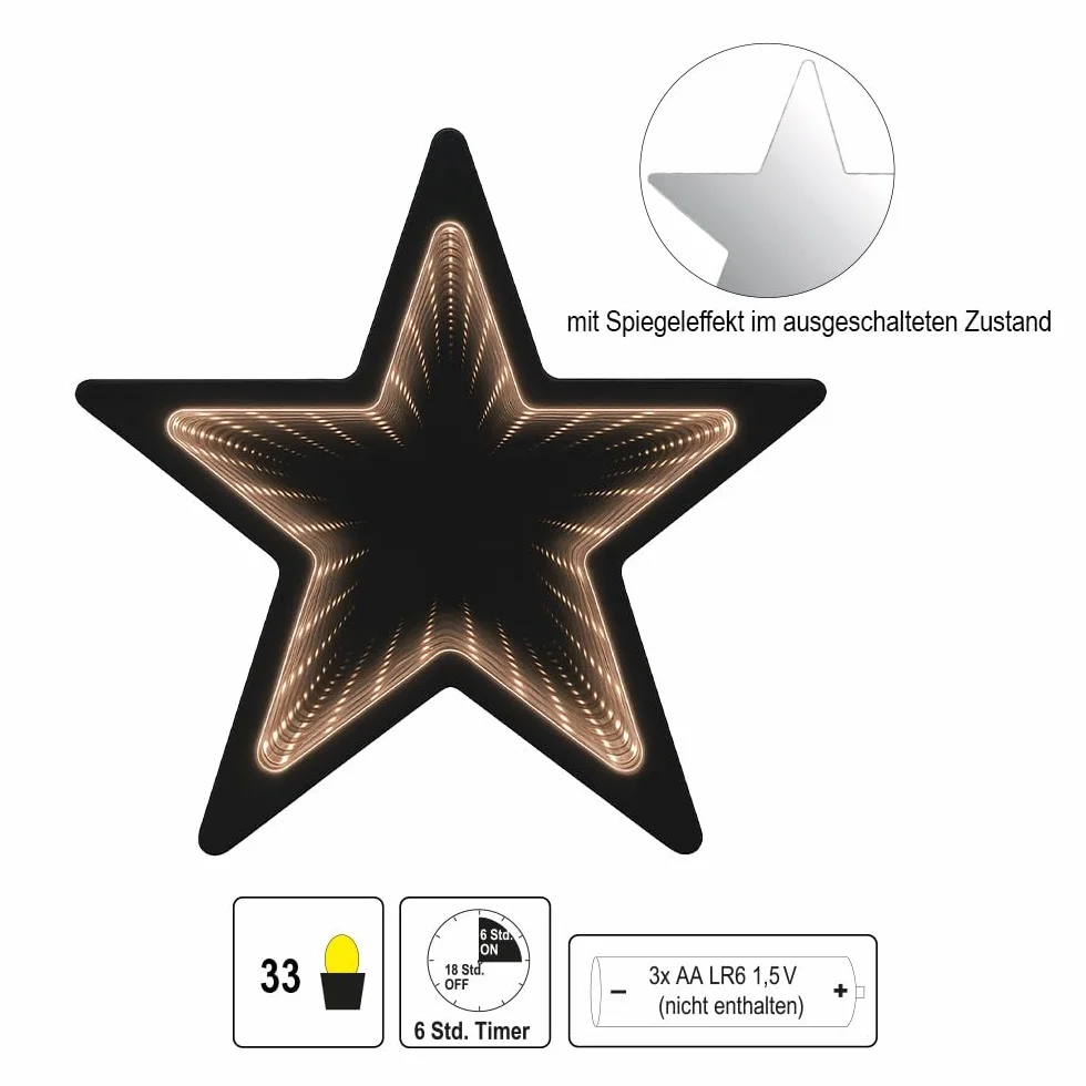 Gwiazda LED Infinity świecąca z efektem tunelu świetlnego 20 cm x 19 cm