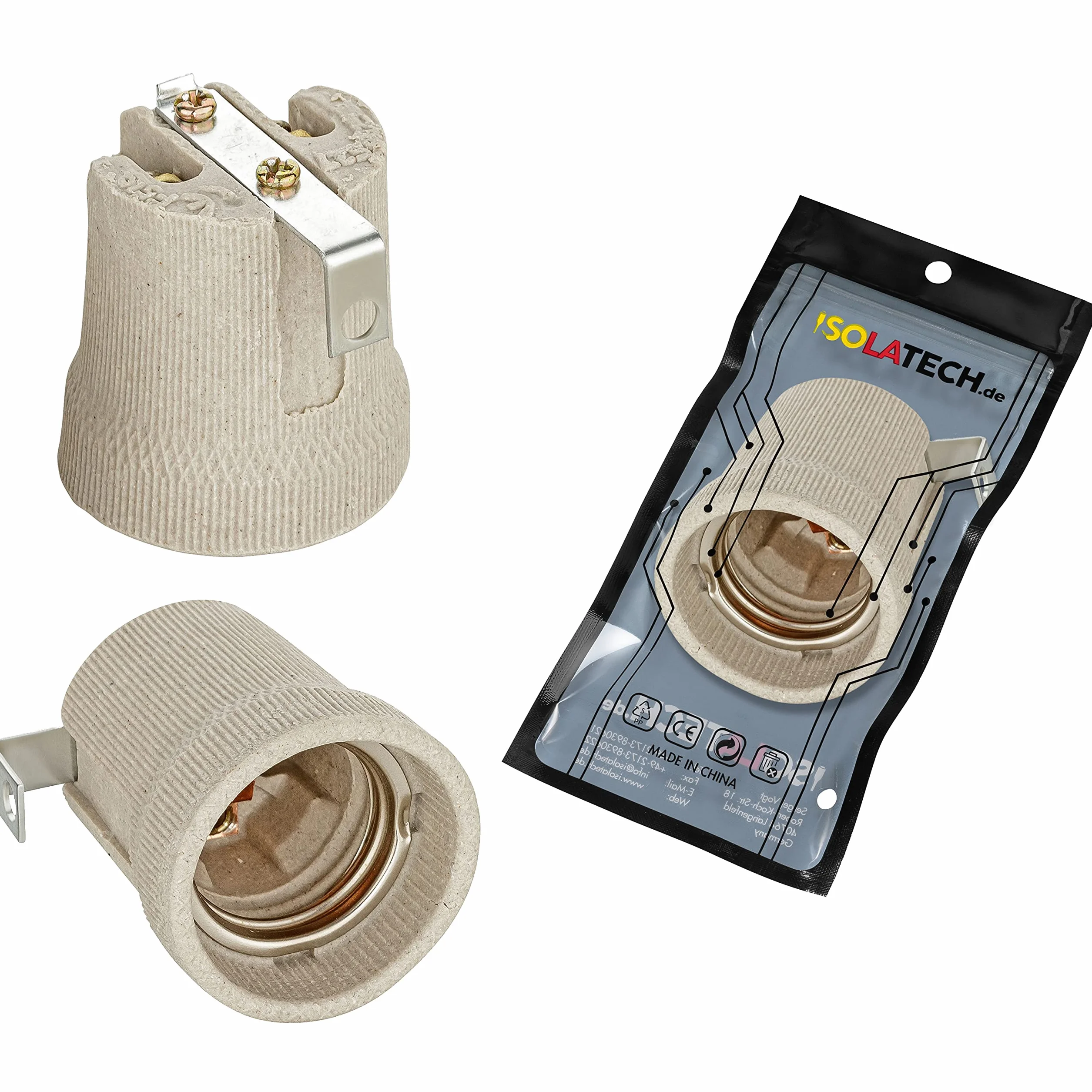 ISOLATECH 1szt E27 szara oprawka ceramiczna z uchwytem montażowym/wewnętrznym(max.250V/4A)żarówka do montażu na suficie w domu łazienka kuchnia uchwyt na lodówkę gniazdko instalacja odporna na ciepło