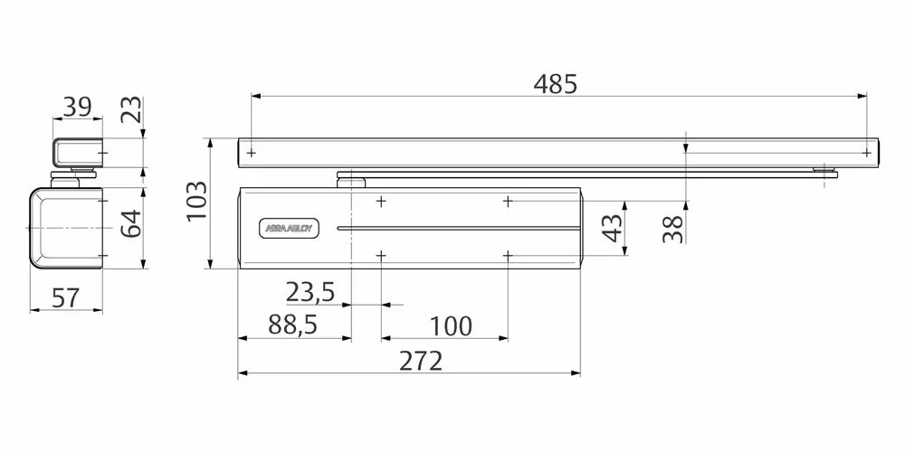 Tesa Assa Abloy DC500-D9016 samozamykacz drzwi z szyną ślizgową do drzwi, biały, DC500