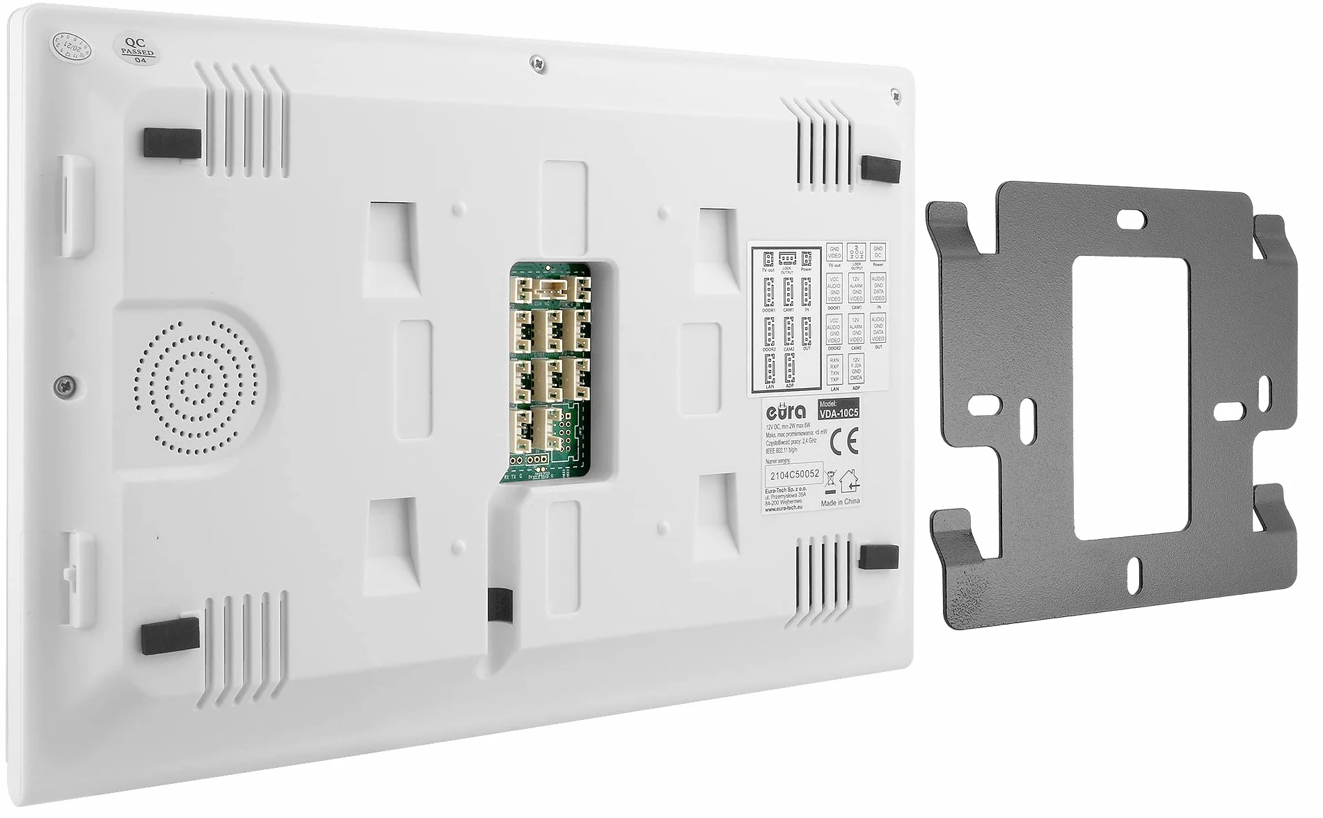 EURA VDP-99C5 4-przewodowy wideodomofon, kolorowy monitor 10", 2 wejścia, WiFi, szyfrowanie, RFID, 1080p, czarny