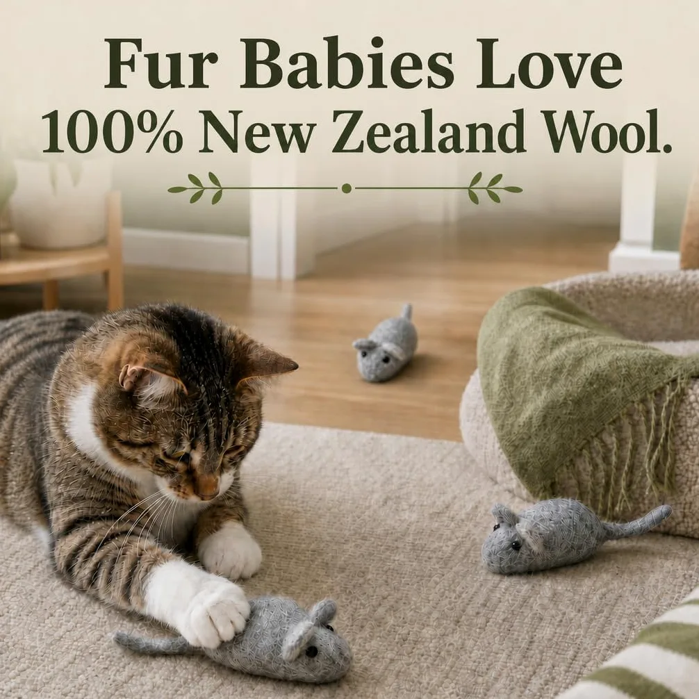 Felt Cat Toys - 3 wełniane zabawki z myszy dla kotów i kotów, kolor may vary, duże, ręcznie robione mice