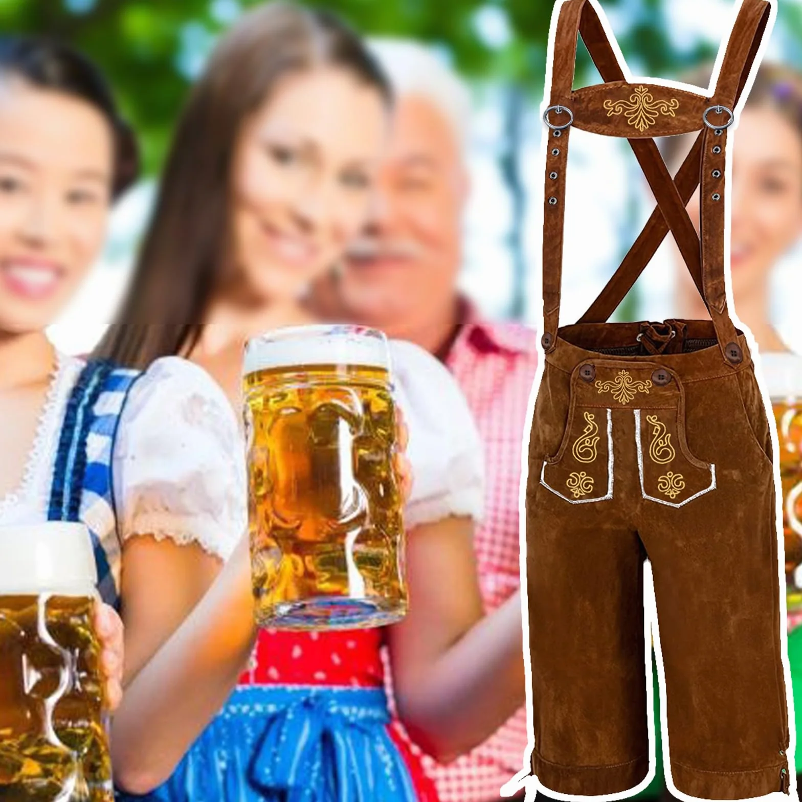 Lederhosen spodnie skórzane, męskie spodnie Oktoberfest, spodnie skórzane, bawarskie, brązowe